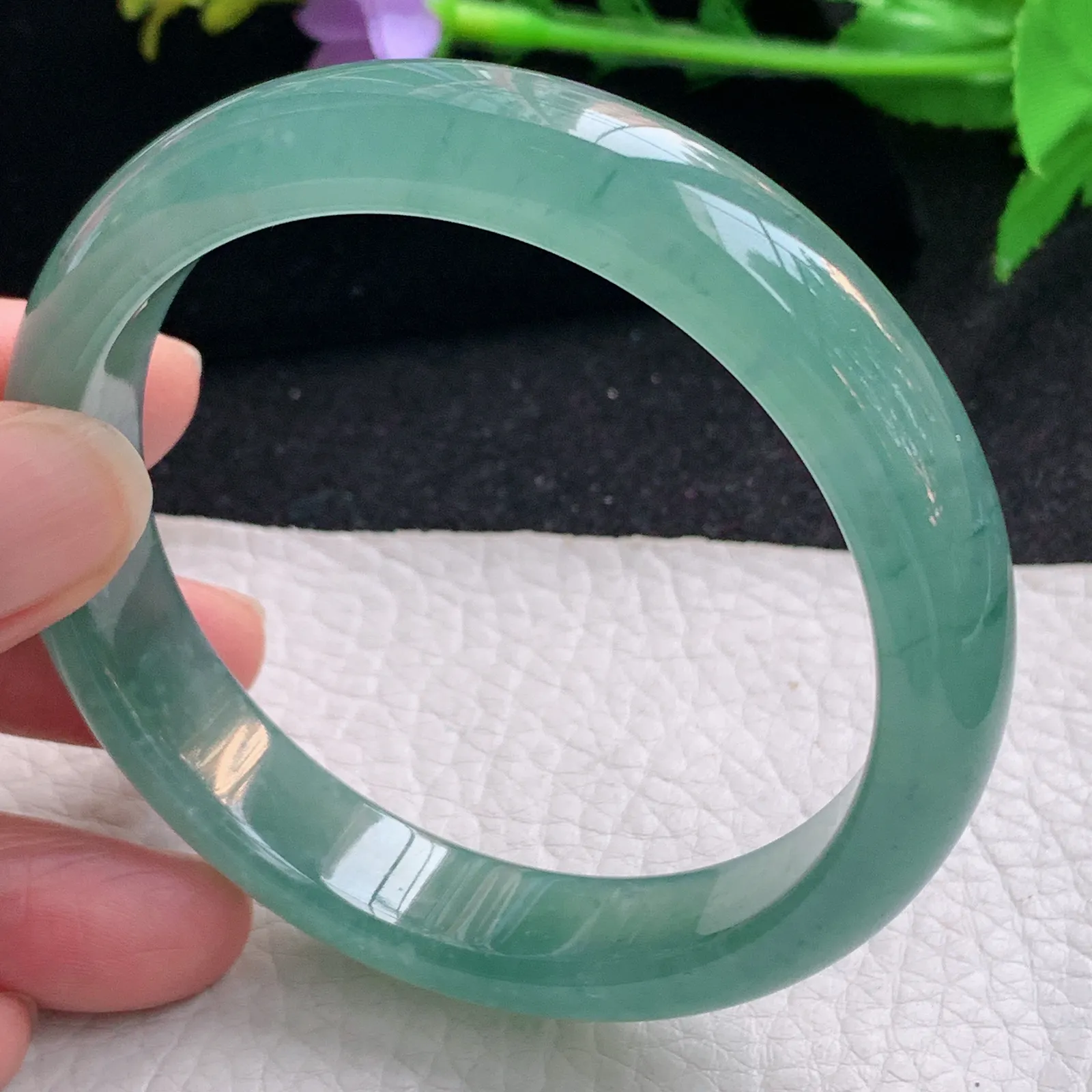 yh大圈口60*13*7.7平安镯 缅甸翡翠a货玉手镯冰蓝宽边玉手环