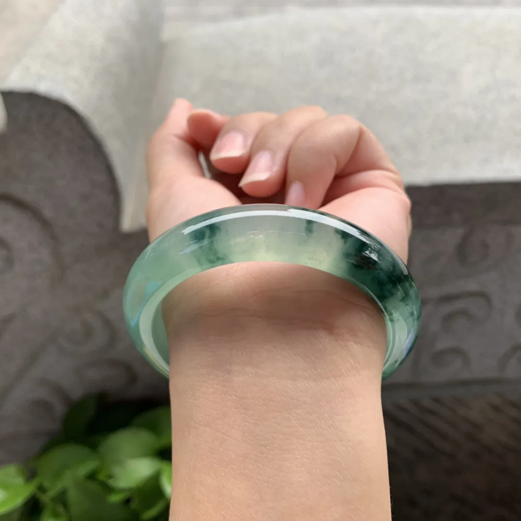 小圈口53-12.4-8.4 【冰种飘花正圈手镯】正圈53 54可戴 冰透水润