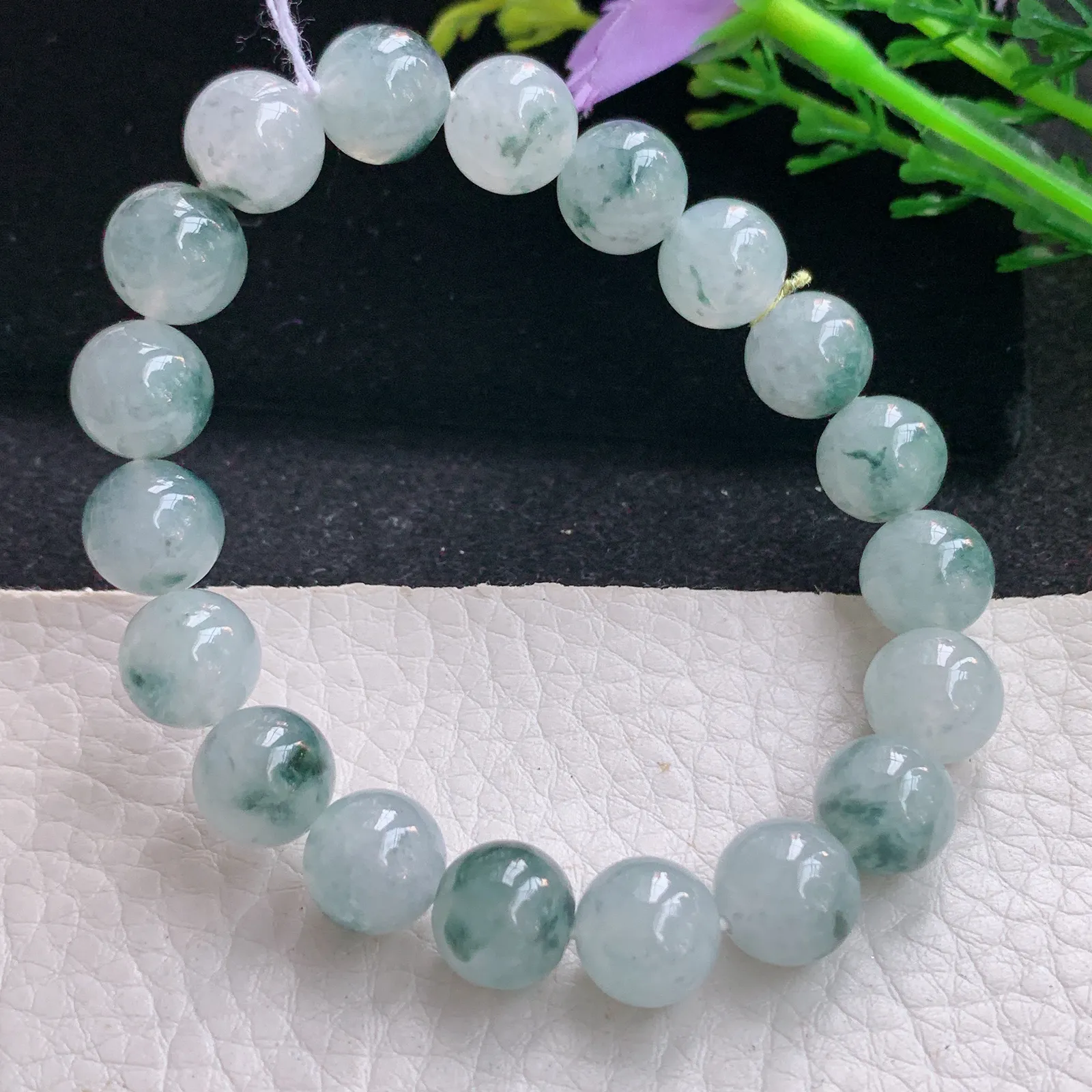ss自然光10mm天然缅甸翡翠a货冰飘花圆珠玉手链  玉手串