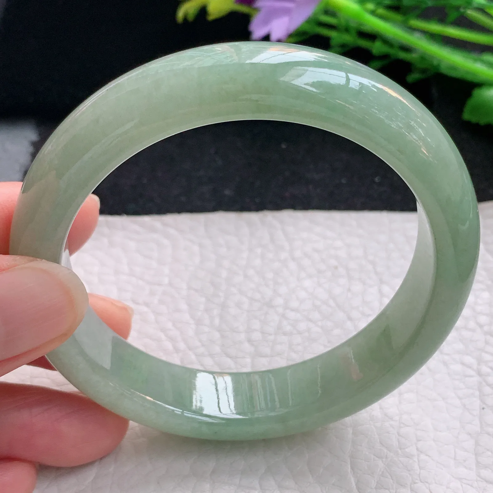 xx自然光58.5*13.8*8.2平安镯 缅甸翡翠a货玉手镯满绿宽边玉手环