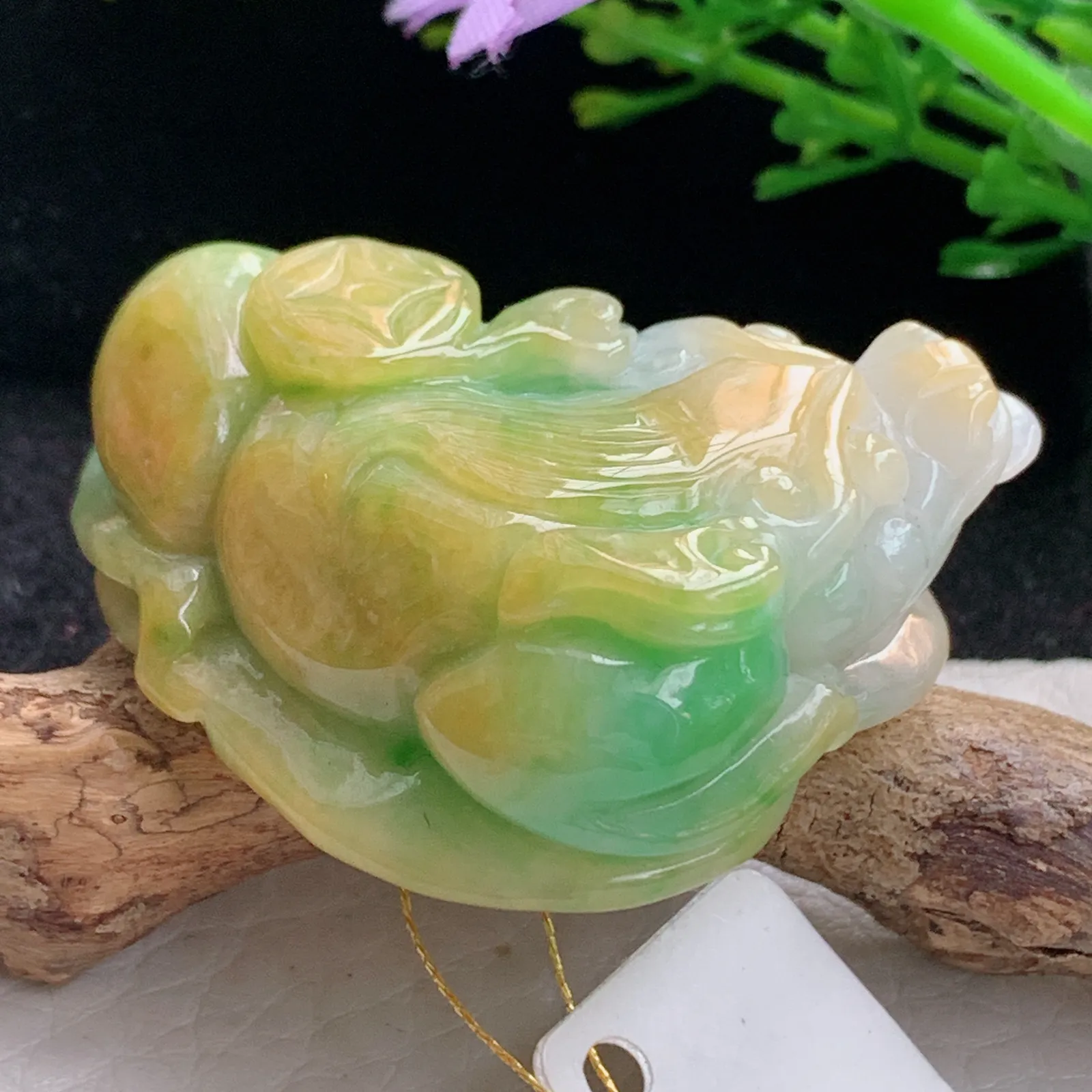 ws实拍42*28.8*13.5缅甸翡翠精雕三彩招财貔貅 玉皮休玉吊坠 玉挂件