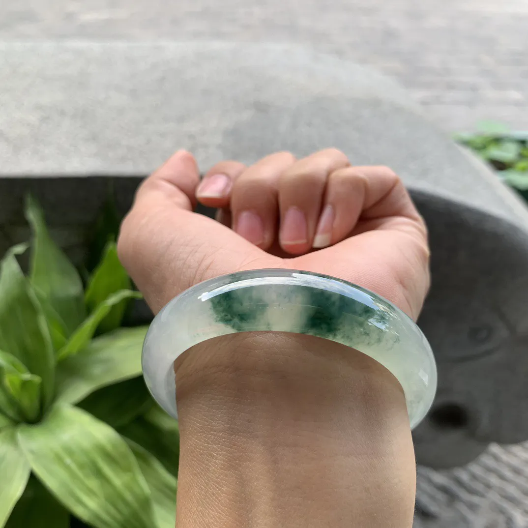 小圈口53.8-13.8-7.4 【冰种飘花正圈手镯】正圈53 54可戴