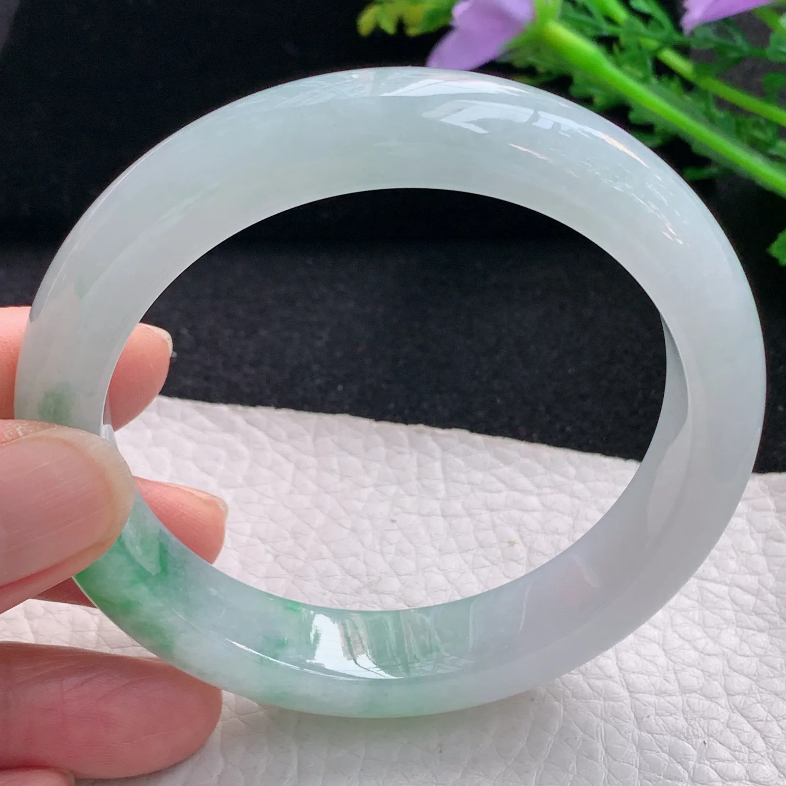 xo自然光58*12.5*9平安镯 缅甸翡翠a货玉手镯冰阳绿宽边玉手环