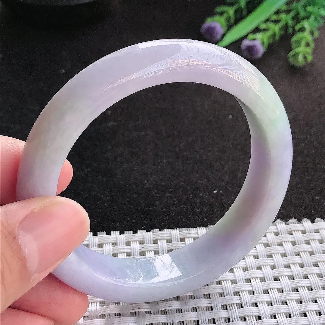 天然A货翡翠55/12.5/8.5老坑秀气温润紫罗兰手镯宽边玉镯