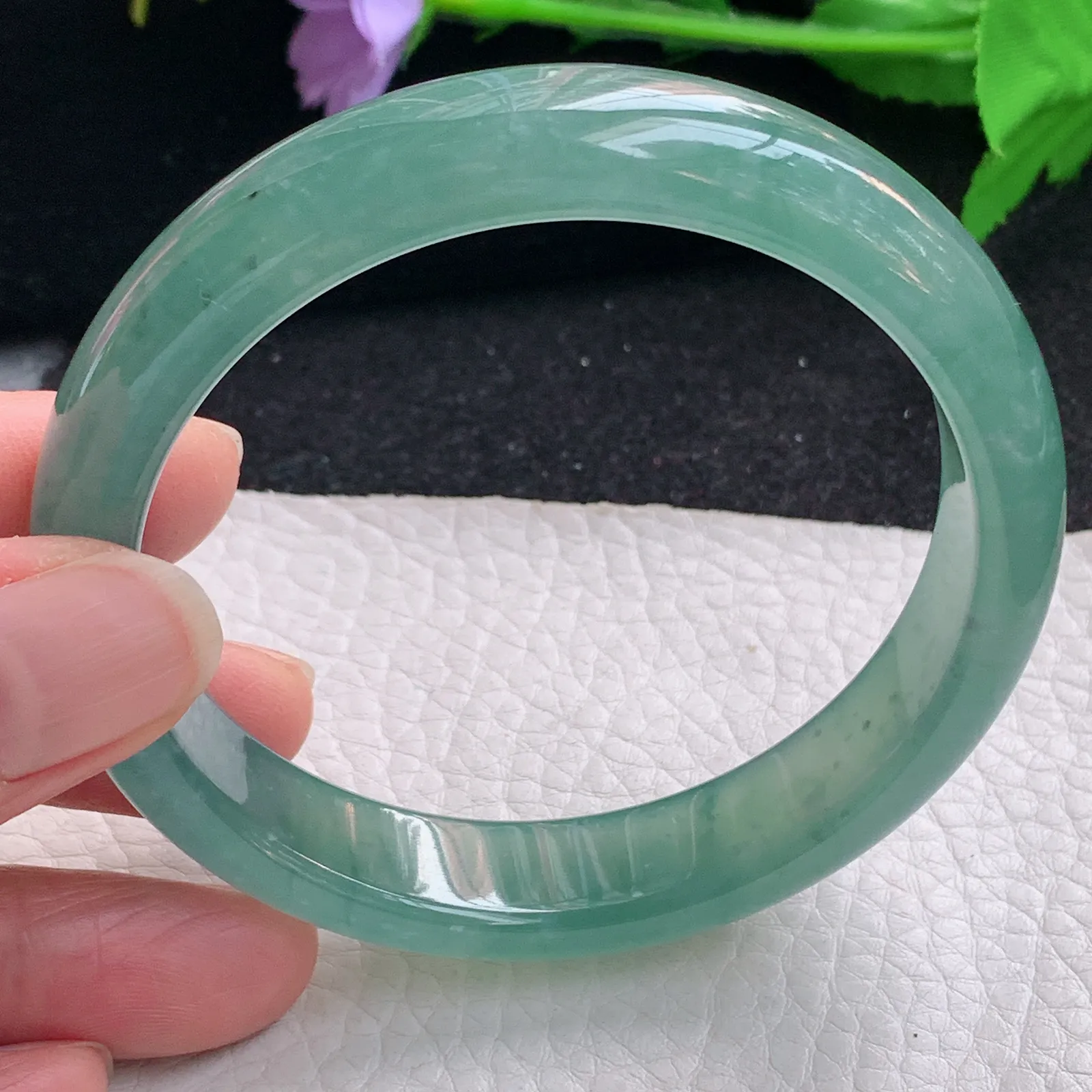 yh大圈口60*13*7.7平安镯 缅甸翡翠a货玉手镯冰蓝宽边玉手环