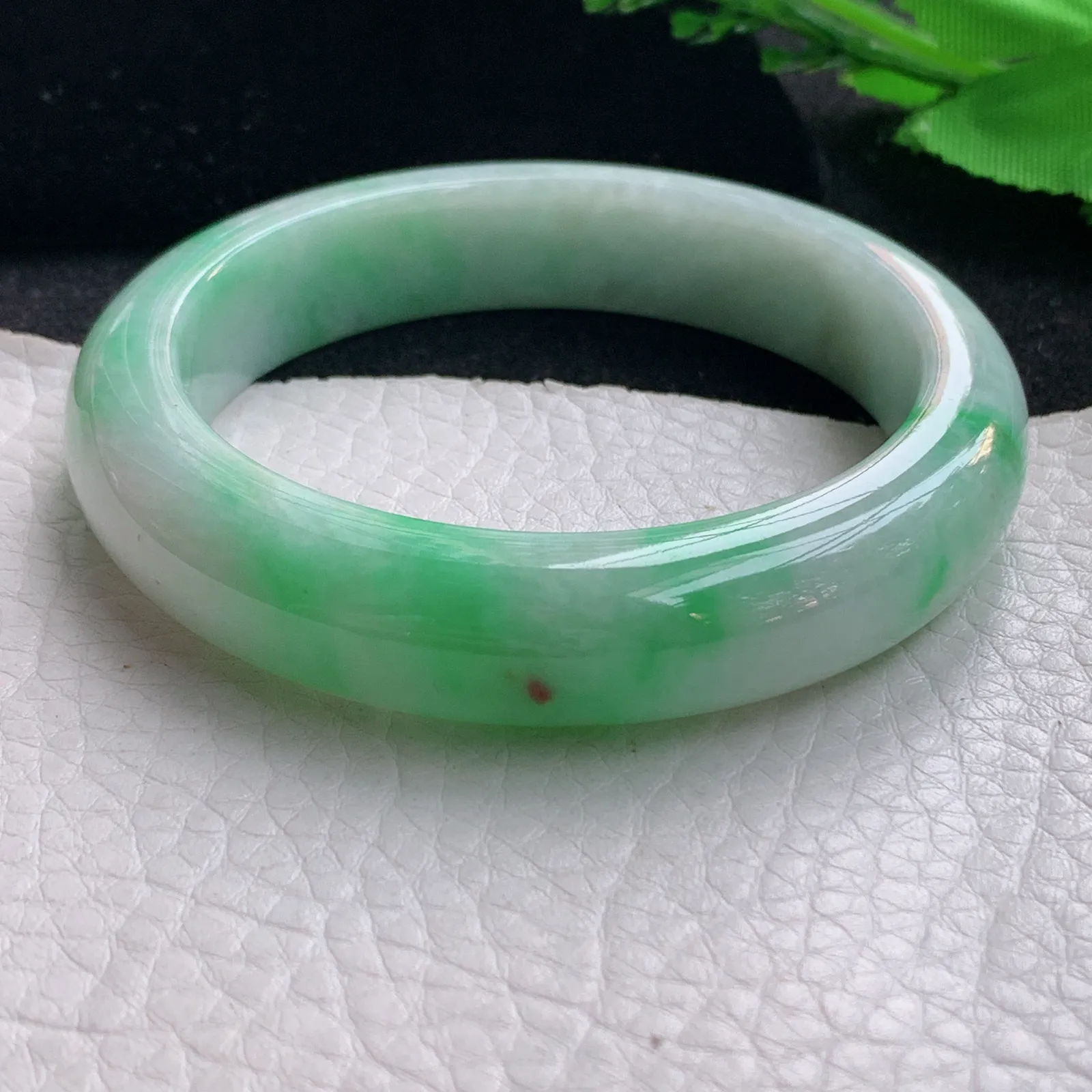 ss自然光57*13.2*9平安镯 缅甸翡翠a货玉手镯飘绿宽边玉手环