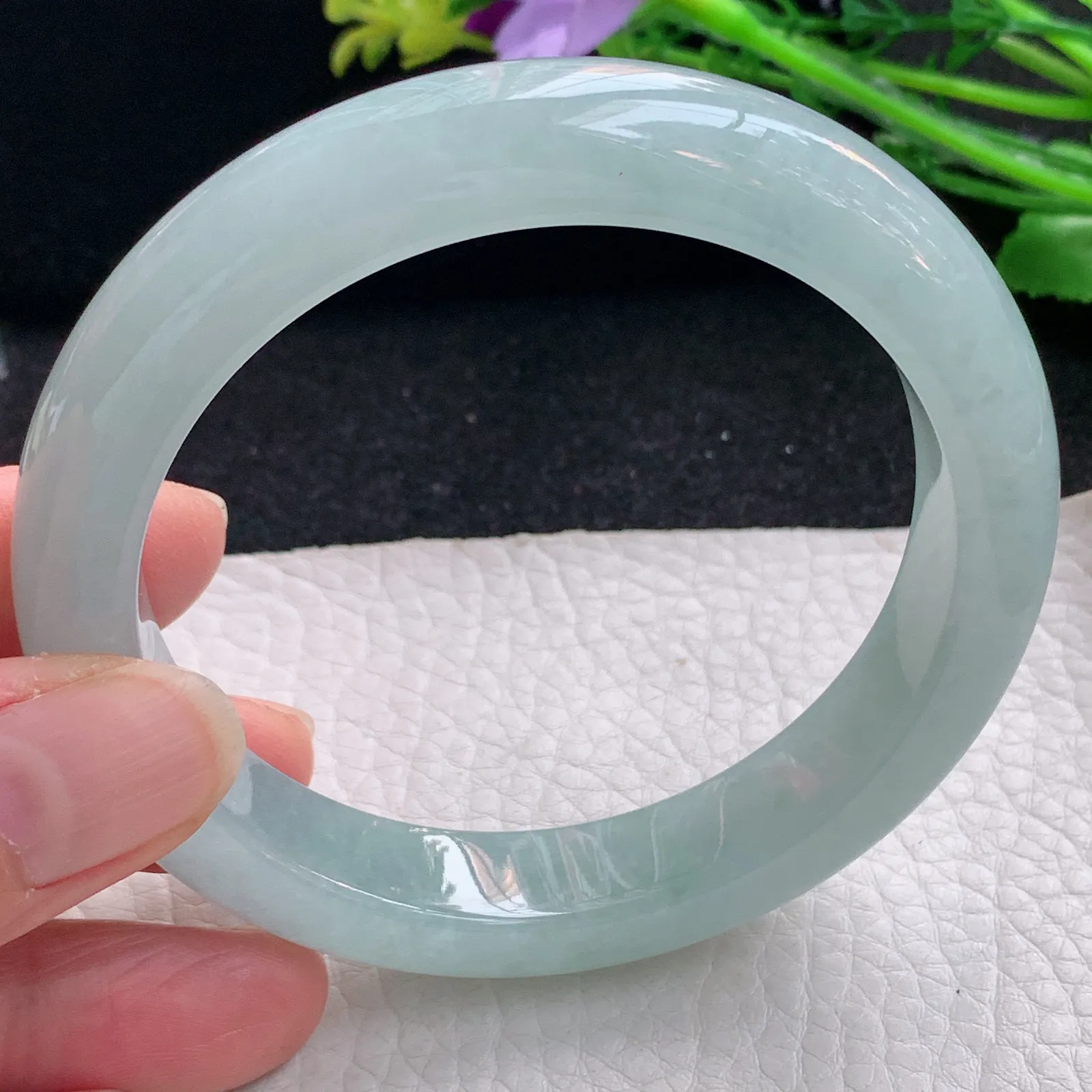 nr自然光59*12.3*9平安镯 缅甸翡翠a货玉手镯清漆冰润浅绿宽边玉手环