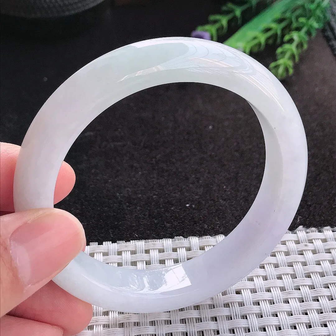 天然A货翡翠57/12.6/8.8老坑冰润起胶浅色紫罗兰手镯宽边玉镯