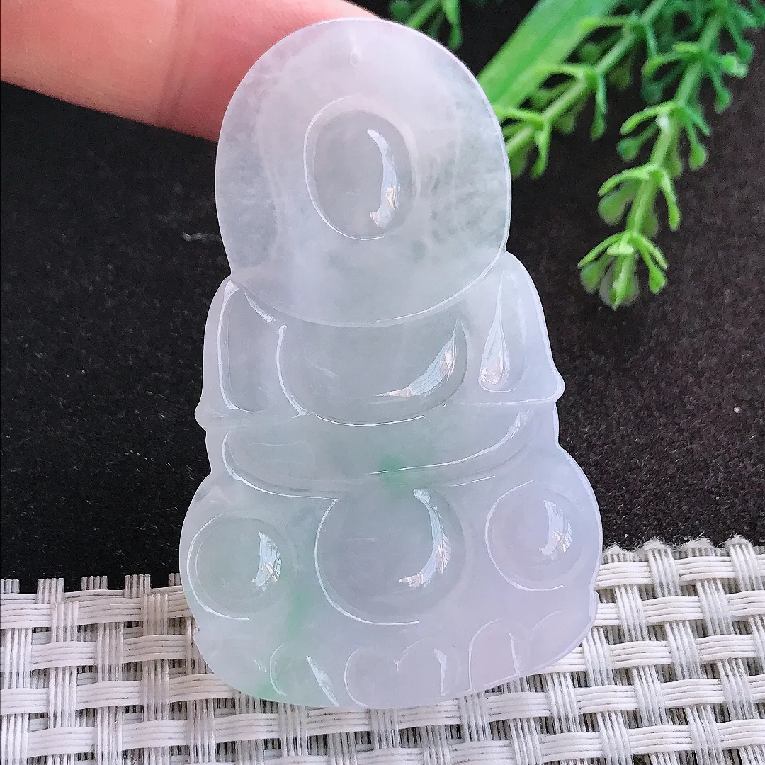 天然A货翡翠63/38.5/5.6老坑冰润起胶正装观音吊坠翡翠玉挂件
