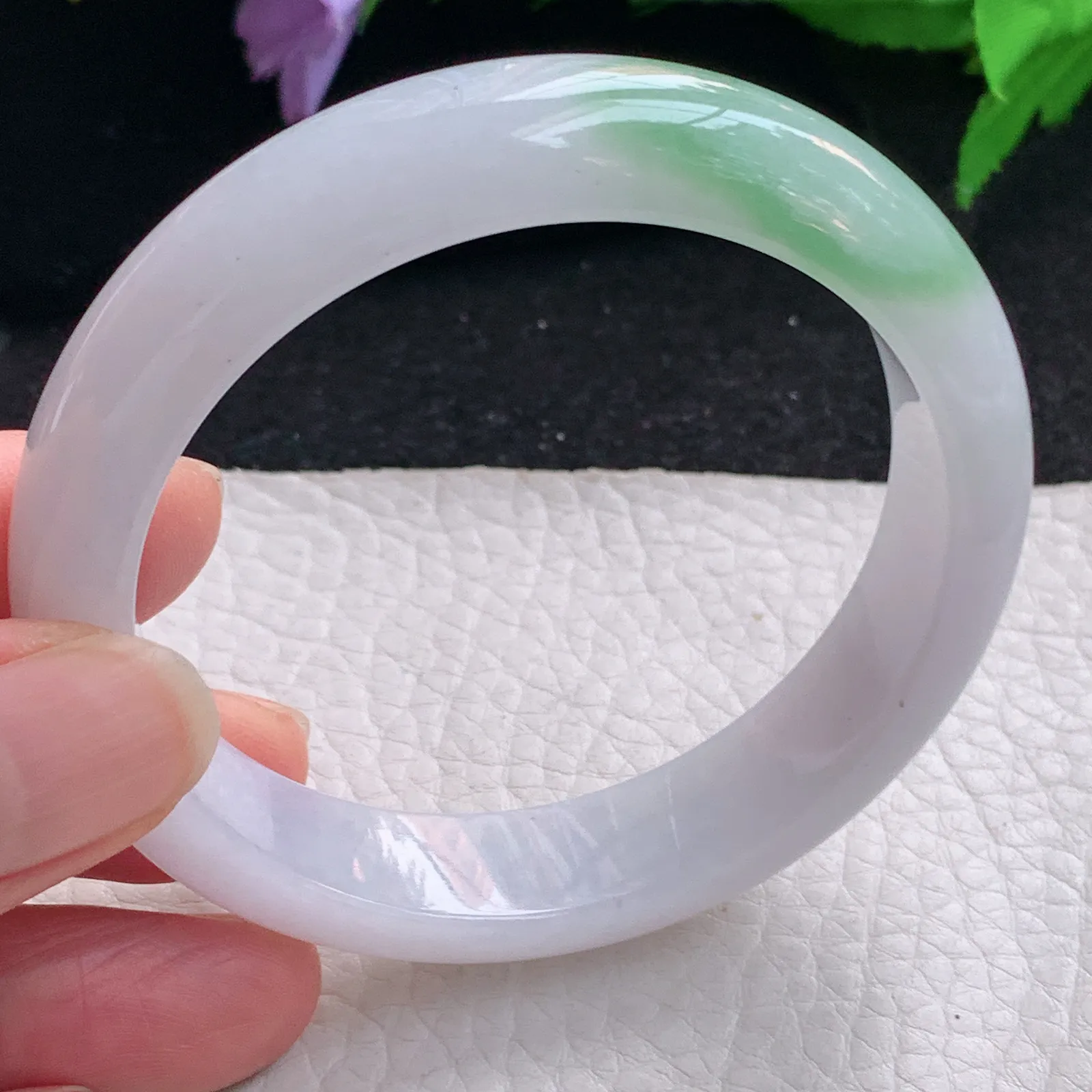 yh自然光55*12.8*7.8平安镯 缅甸翡翠a货玉手镯飘绿宽边玉手环