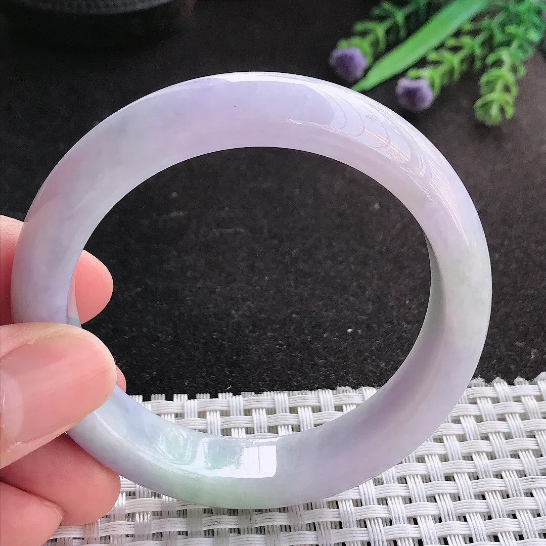 天然A货翡翠55/12.5/8.5老坑秀气温润紫罗兰手镯宽边玉镯