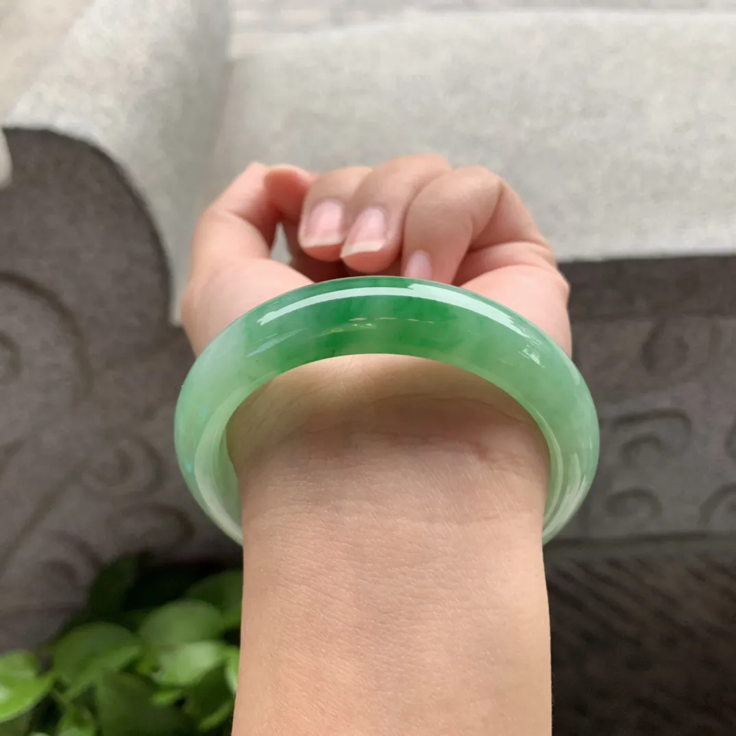 圈口 55-12.8-8.5【芙蓉阳绿正圈手镯】正圈55 56可戴