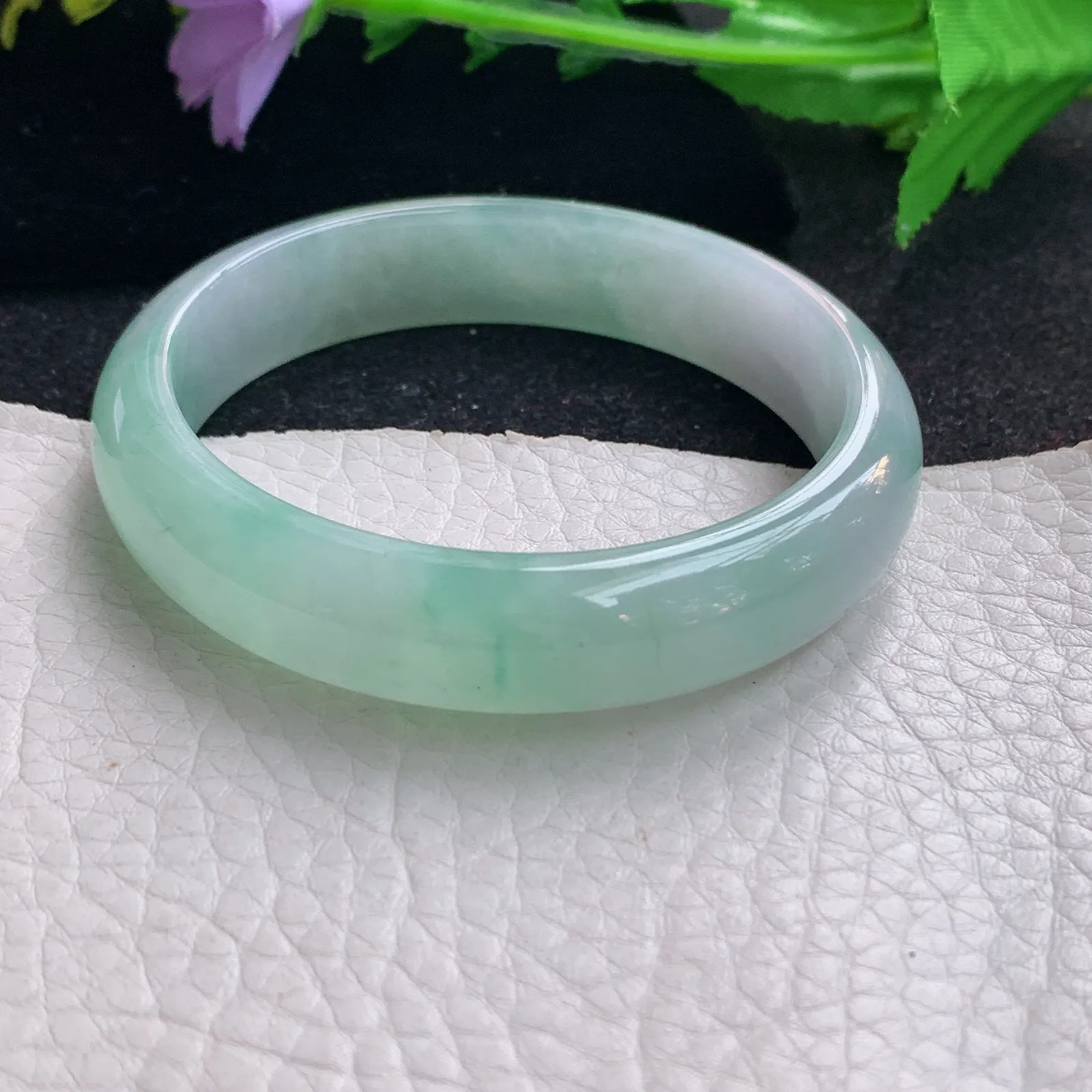 z小圈口53*12.5*6.6平安镯 缅甸翡翠a货玉手镯冰润宽边玉手环