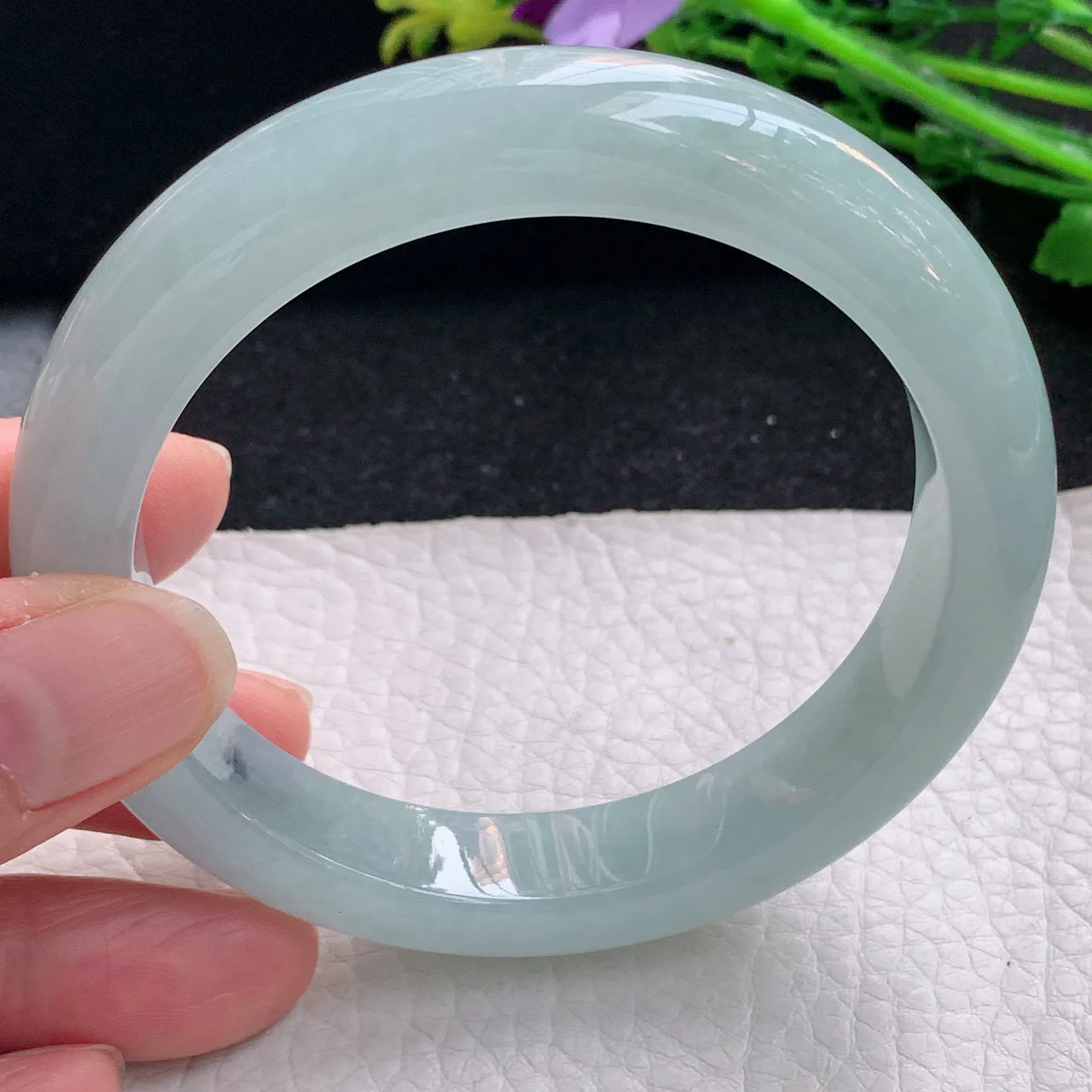 nr自然光59*12.3*9平安镯 缅甸翡翠a货玉手镯清漆冰润浅绿宽边玉手环