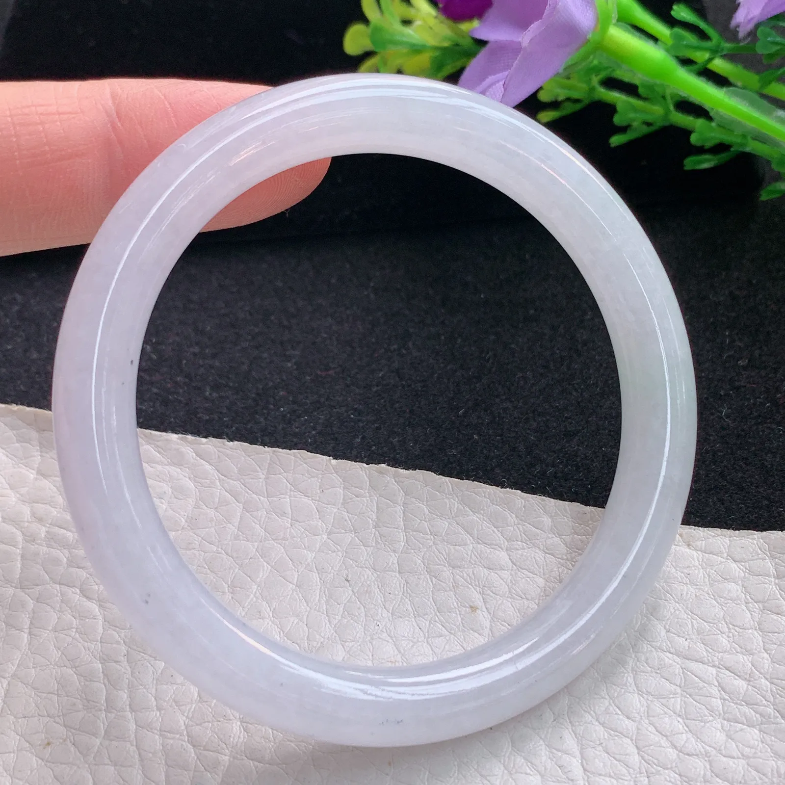 n小圈口53*7.7美人镯 缅甸翡翠a货玉手镯白月光圆条玉手环 叮当镯