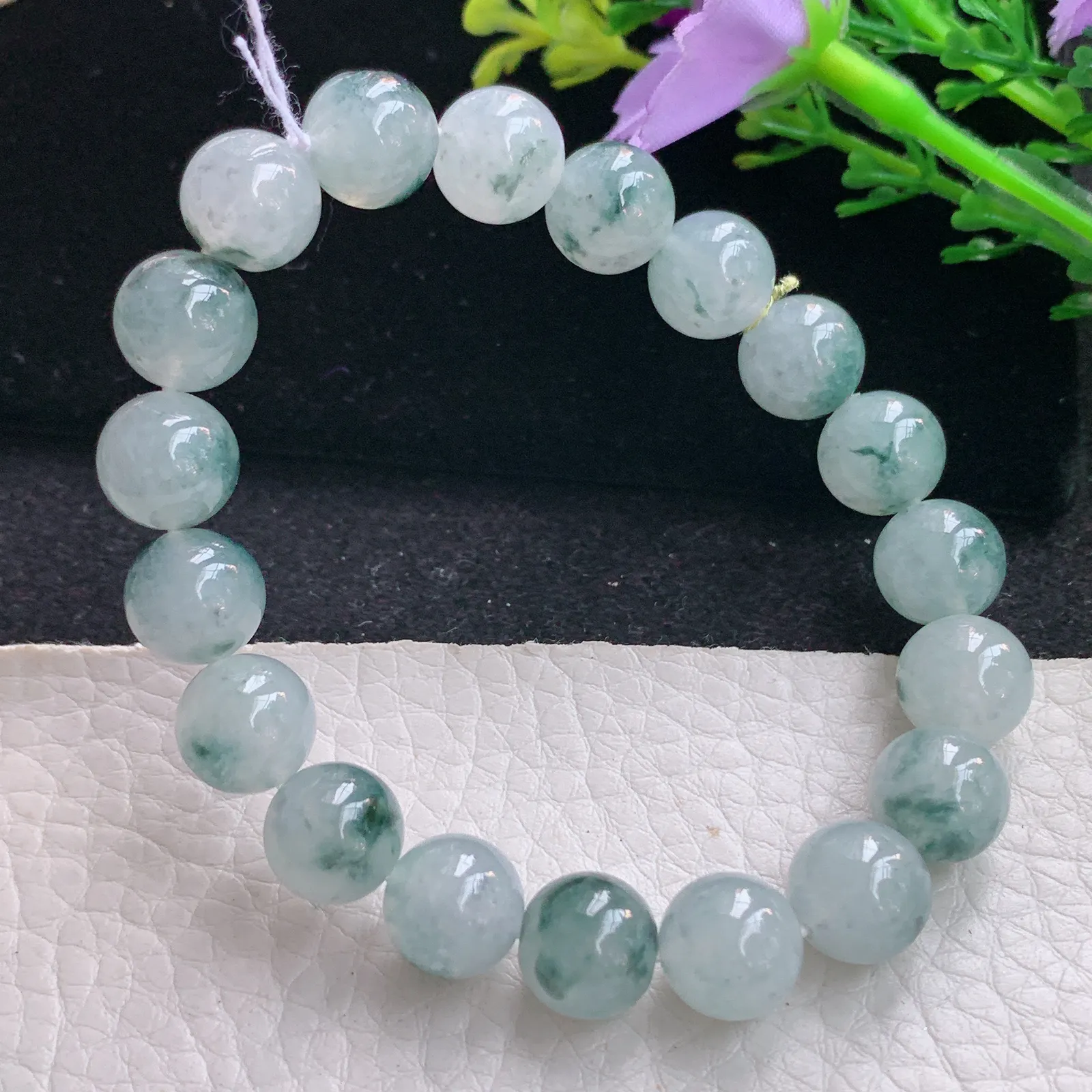 ss自然光10mm天然缅甸翡翠a货冰飘花圆珠玉手链  玉手串