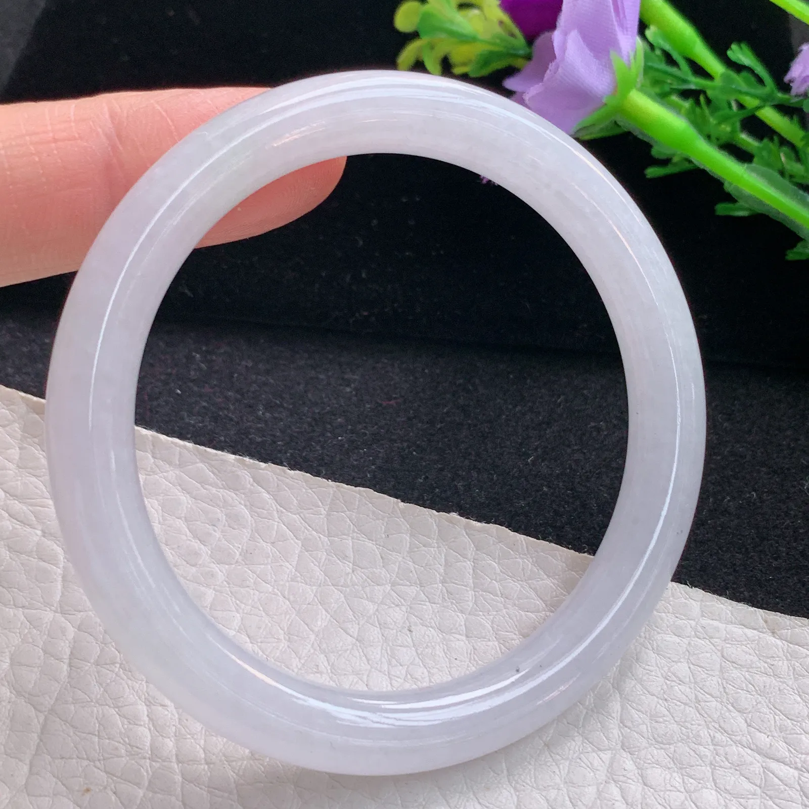 n小圈口53*7.7美人镯 缅甸翡翠a货玉手镯白月光圆条玉手环 叮当镯