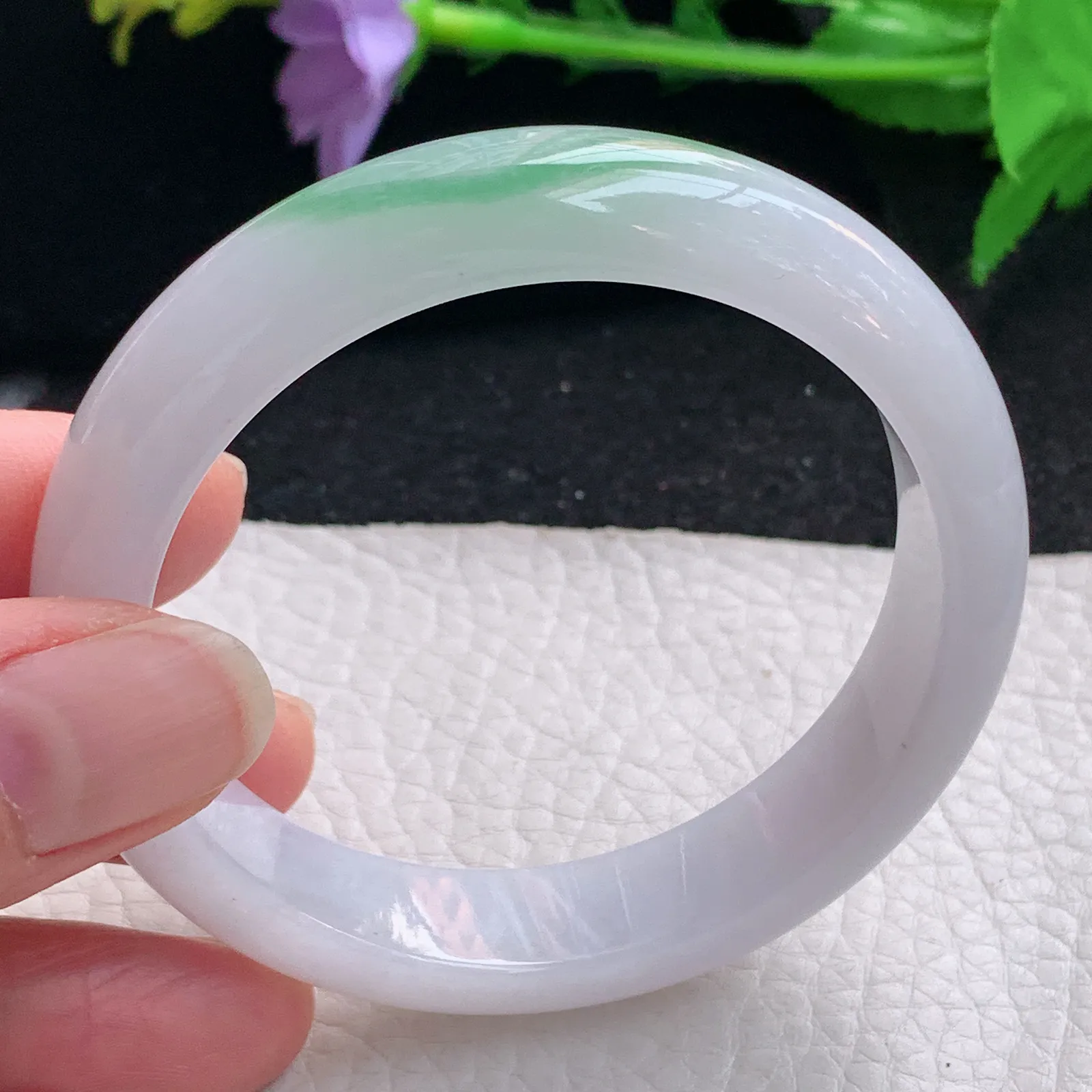 yh自然光55*12.8*7.8平安镯 缅甸翡翠a货玉手镯飘绿宽边玉手环