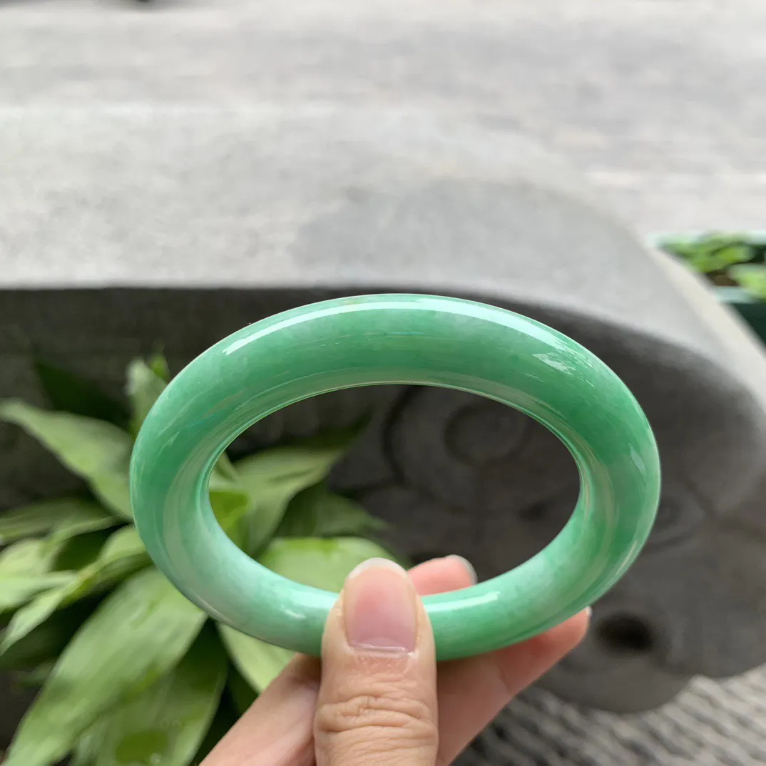 圈口 57.5-11.3【满绿圆条手镯】圆条57 58可戴