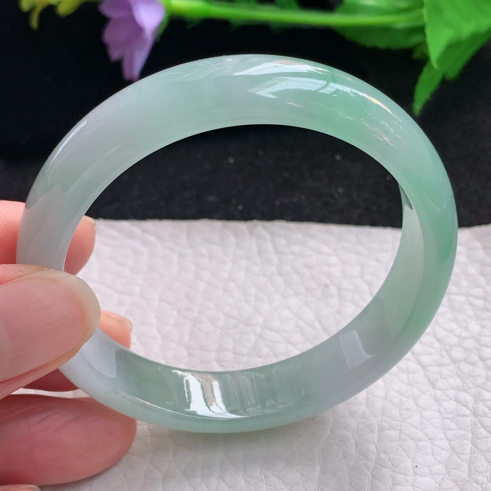 z小圈口53*12.5*6.6平安镯 缅甸翡翠a货玉手镯冰润宽边玉手环