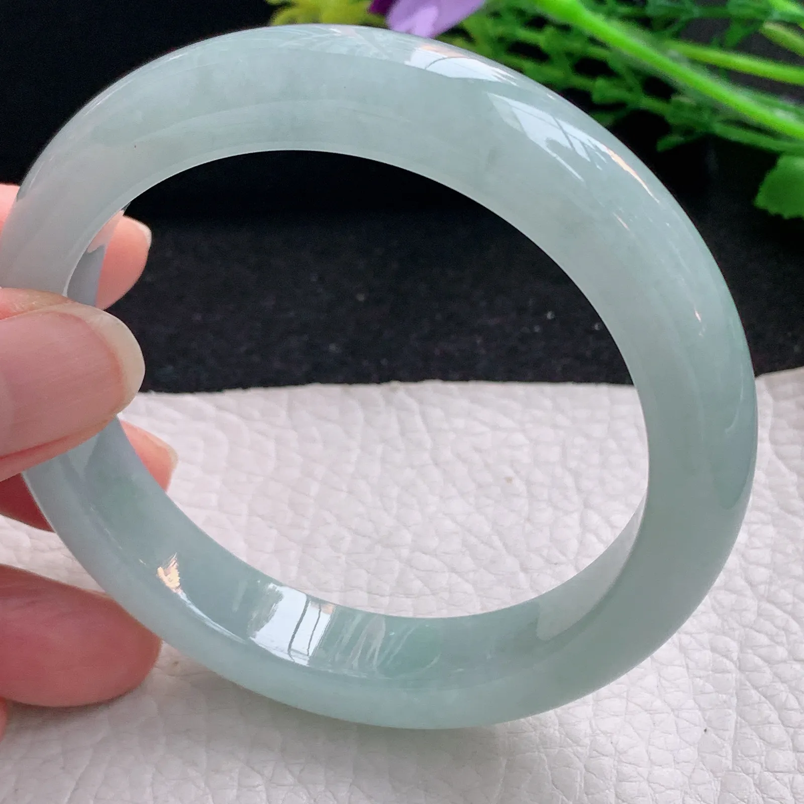 nr自然光59*12.3*9平安镯 缅甸翡翠a货玉手镯清漆冰润浅绿宽边玉手环