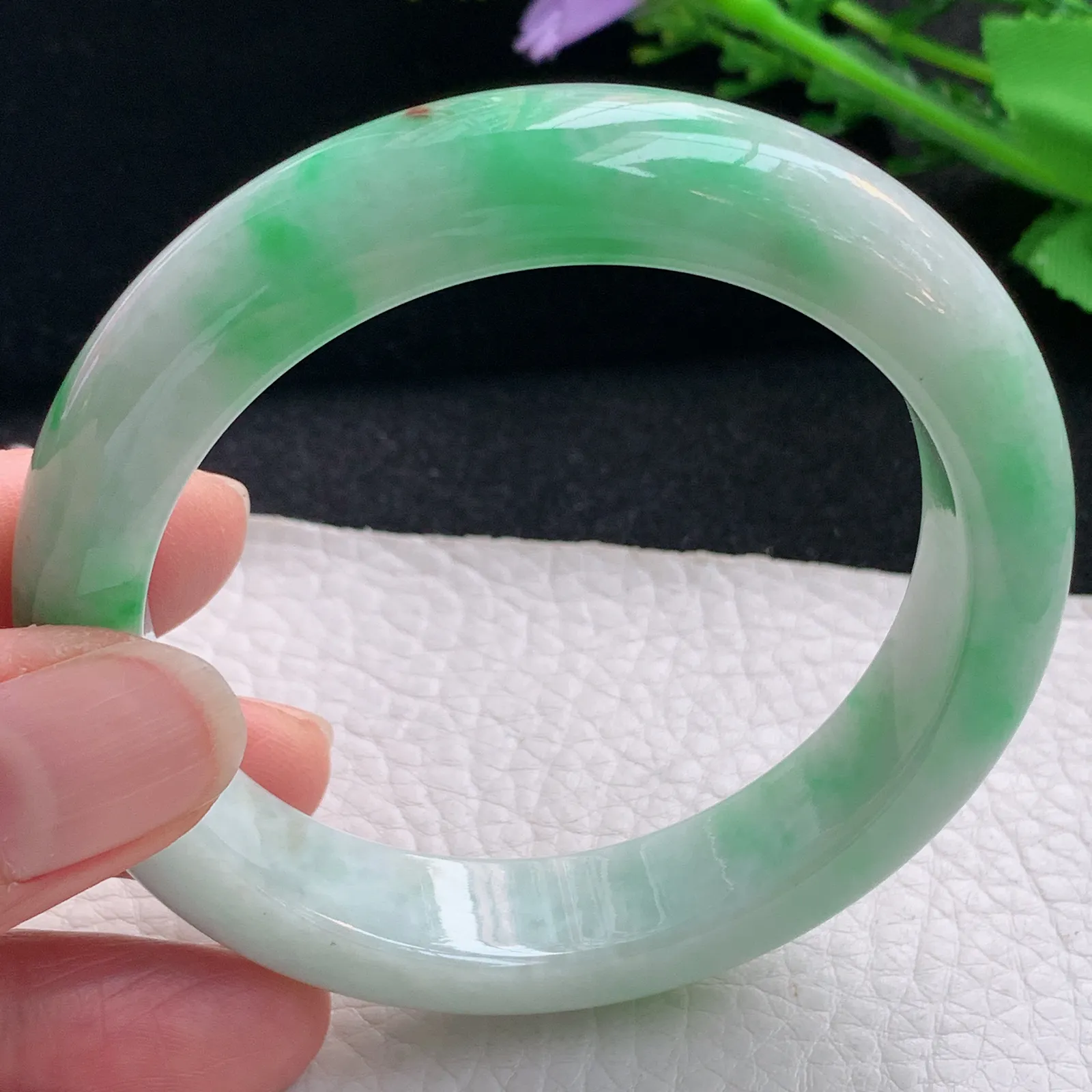 ss自然光57*13.2*9平安镯 缅甸翡翠a货玉手镯飘绿宽边玉手环