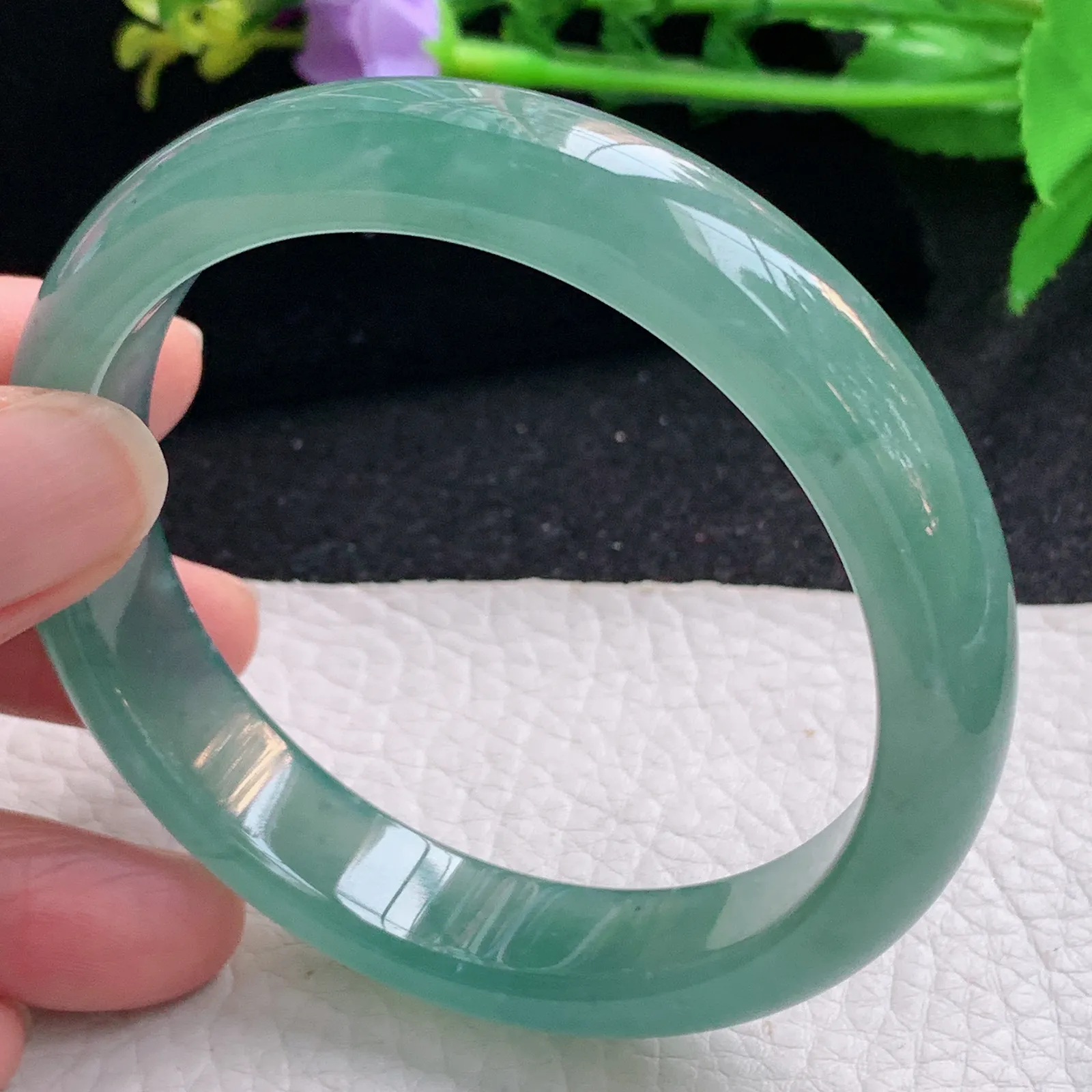 yh大圈口60*13*7.7平安镯 缅甸翡翠a货玉手镯冰蓝宽边玉手环