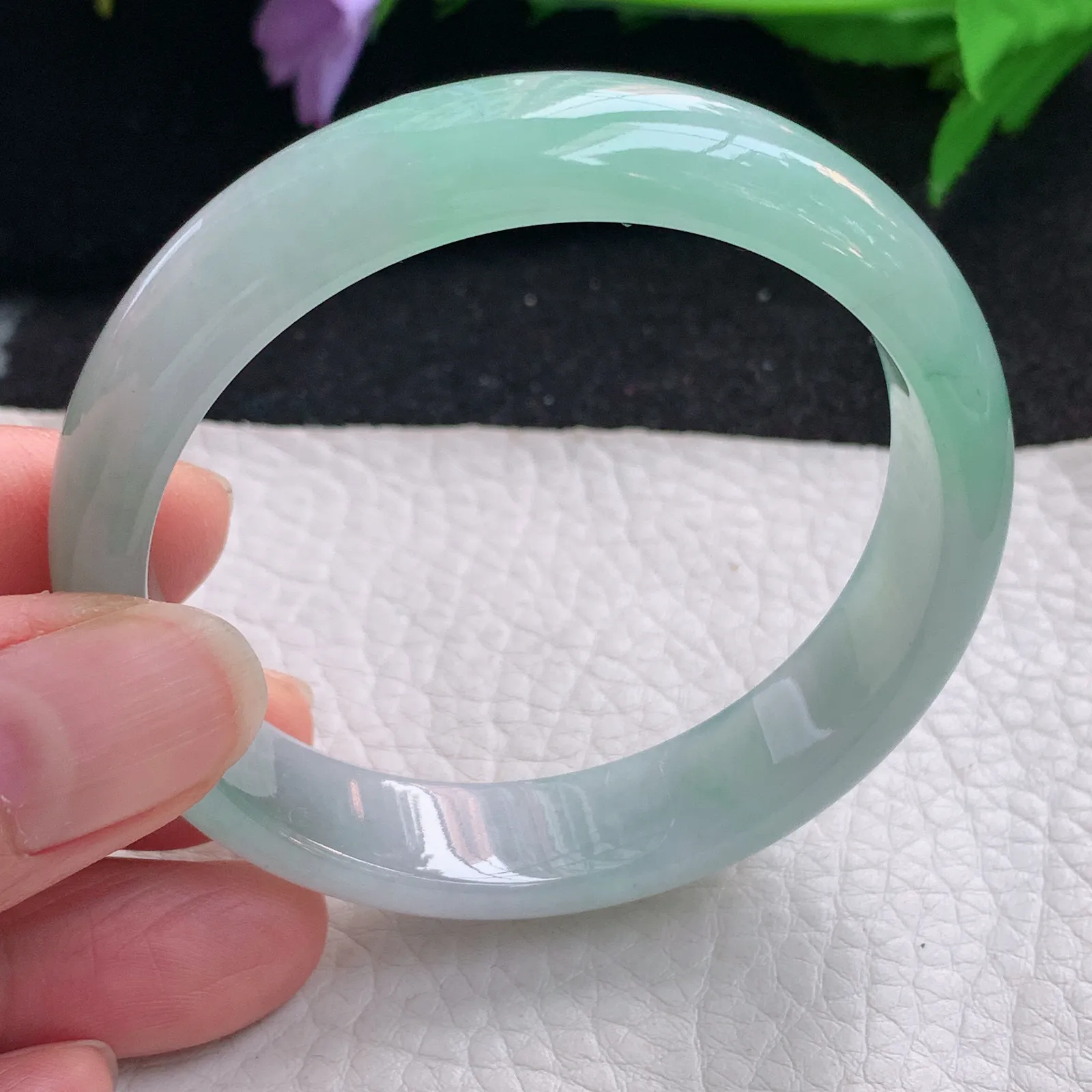 z小圈口53*12.5*6.6平安镯 缅甸翡翠a货玉手镯冰润宽边玉手环