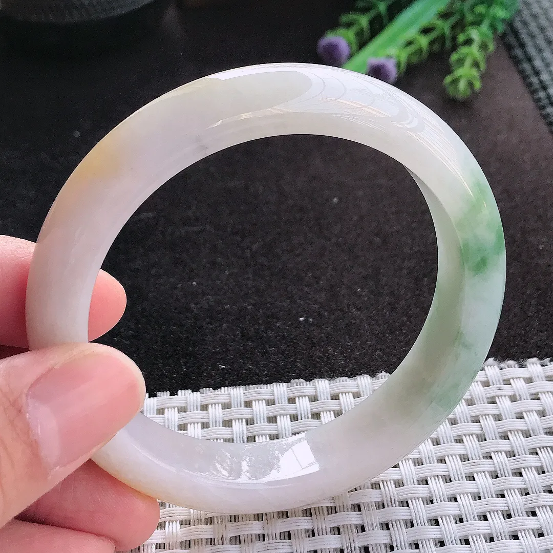 天然A货翡翠58/12.8/8.9老坑精美温润飘花手镯宽边玉镯