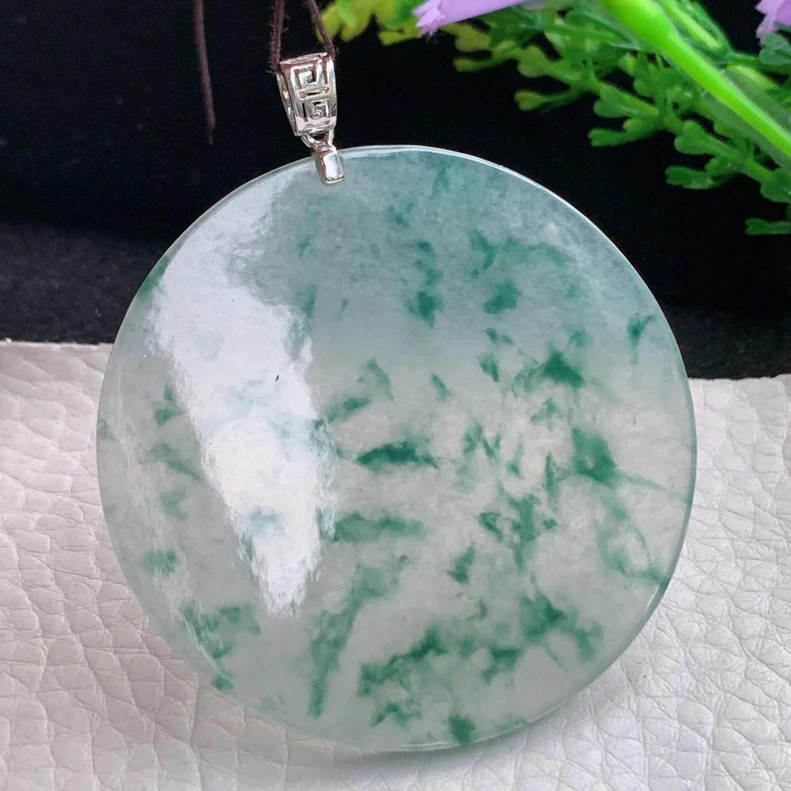 ws实拍52*3缅甸翡翠a货冰飘花平安无事牌 素面牌玉吊坠 玉挂件