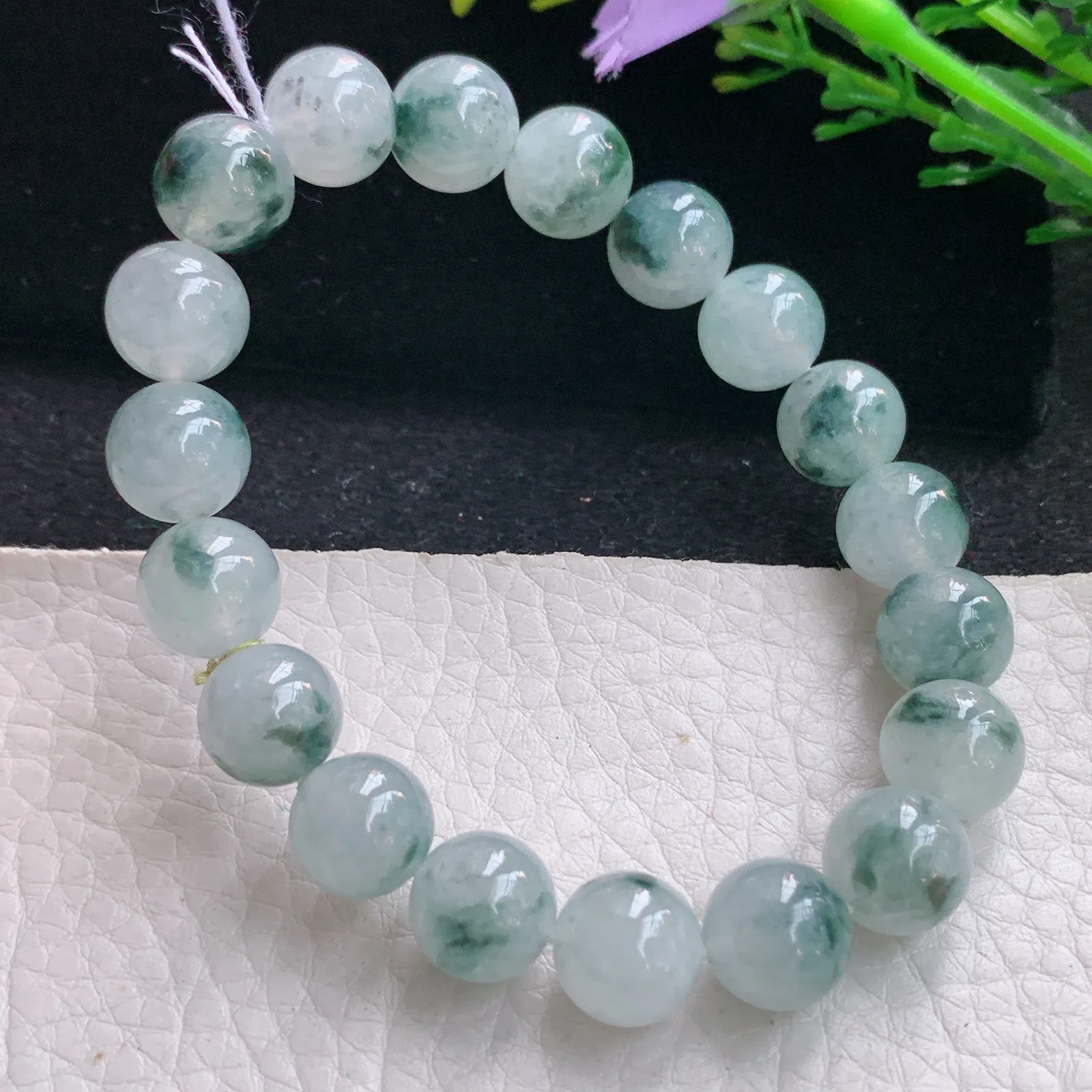 ss自然光10mm天然缅甸翡翠a货冰飘花圆珠玉手链  玉手串