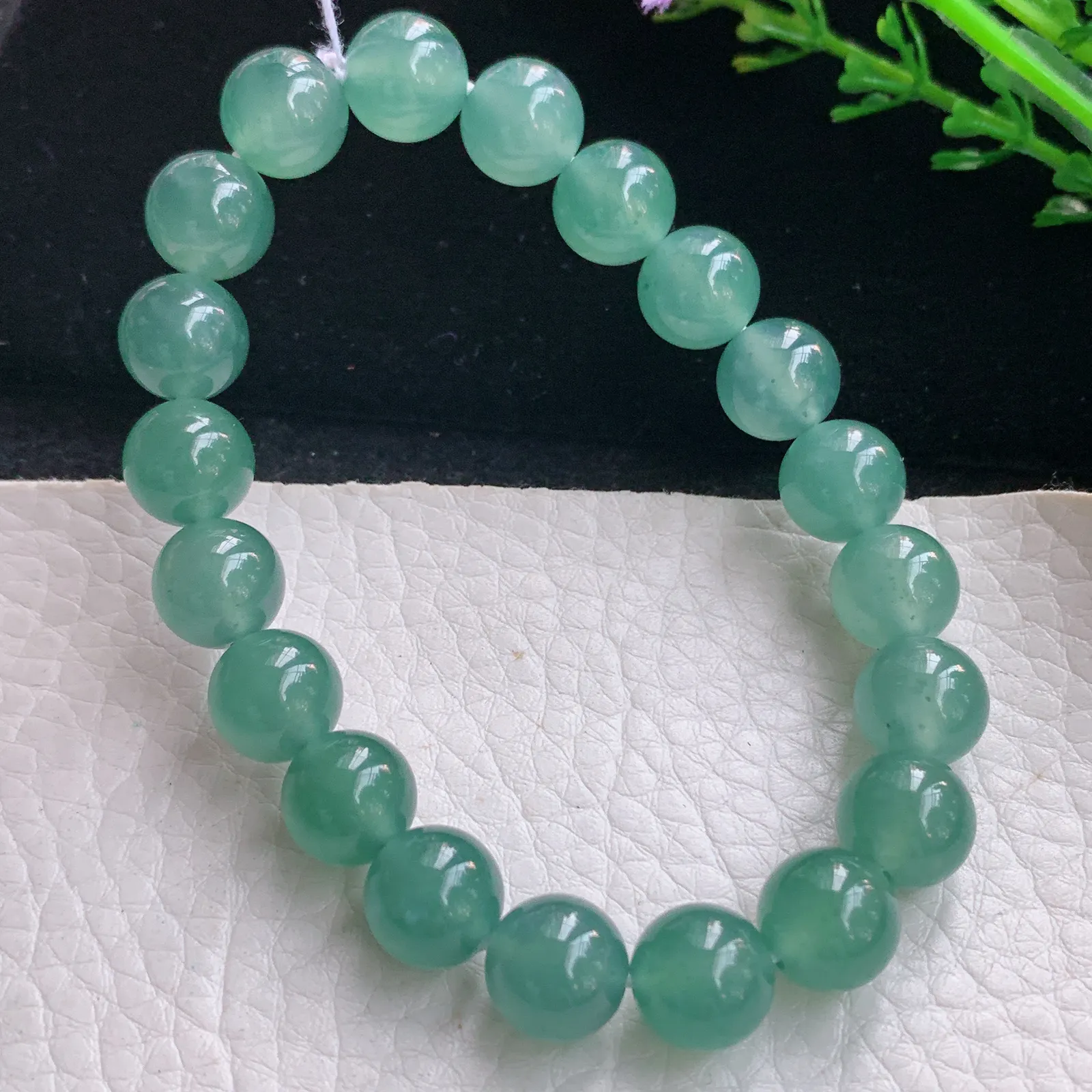 ss自然光9.8mm天然缅甸翡翠a货冰油湖水绿圆珠玉手链  玉手串