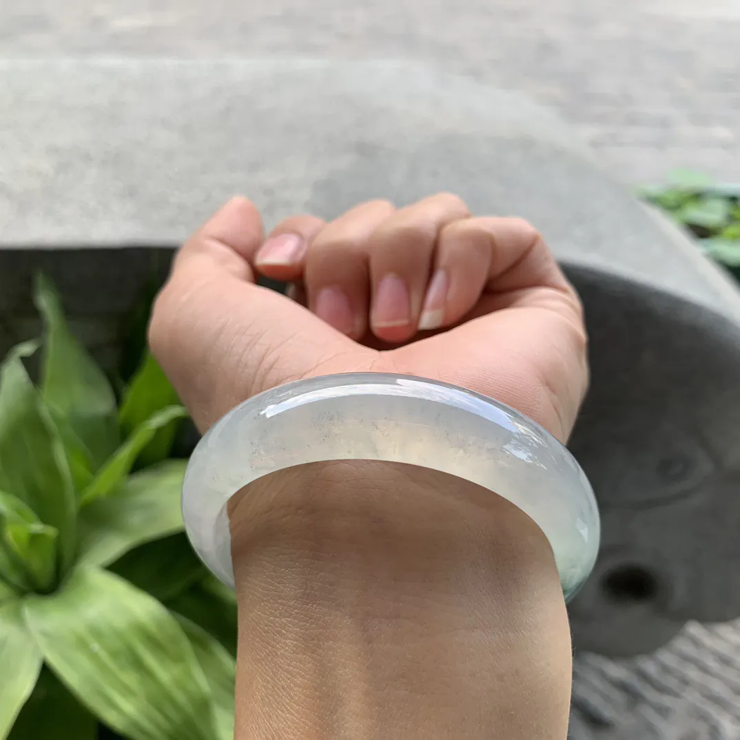 小圈口53.8-13.8-7.4 【冰种飘花正圈手镯】正圈53 54可戴