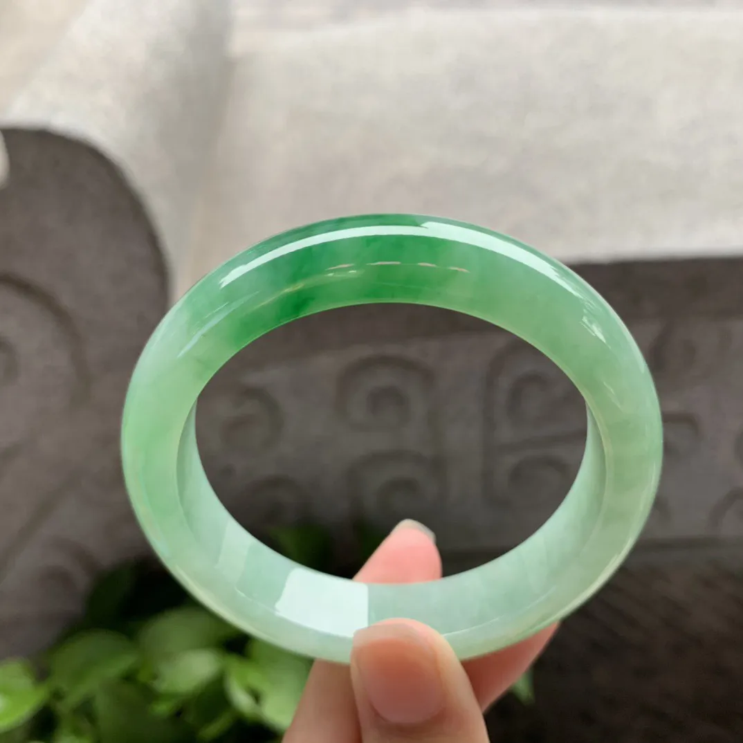 圈口 55-12.8-8.5【芙蓉阳绿正圈手镯】正圈55 56可戴