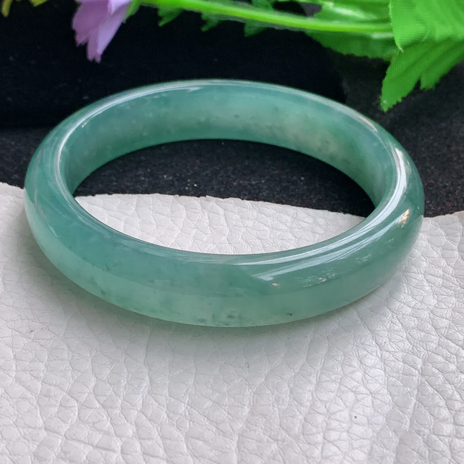 yh大圈口60*13*7.7平安镯 缅甸翡翠a货玉手镯冰蓝宽边玉手环