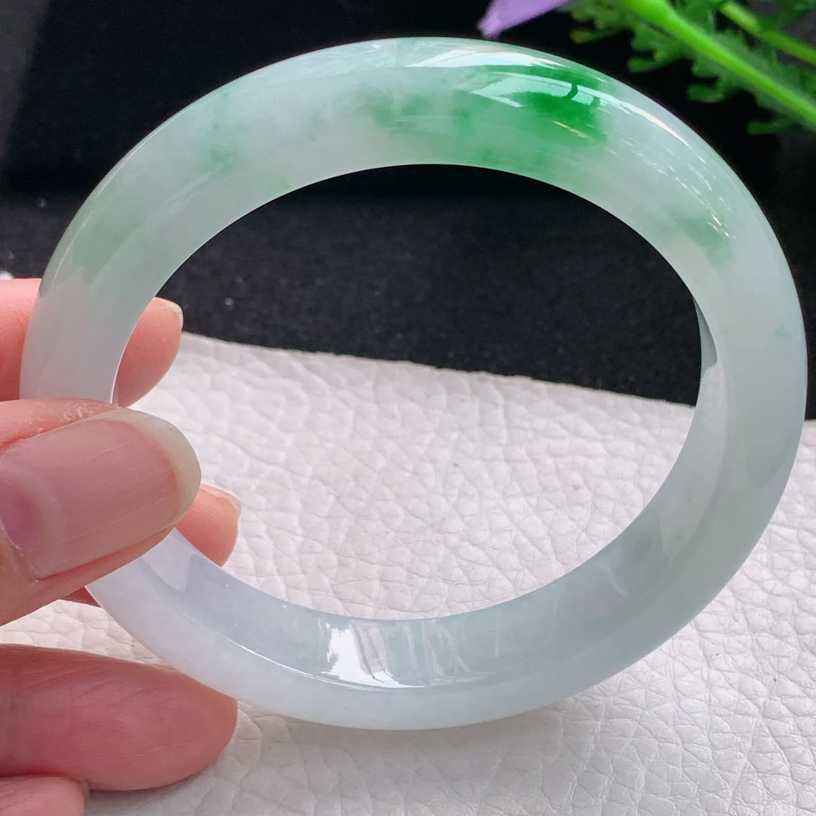 xo自然光58*12.5*9平安镯 缅甸翡翠a货玉手镯冰阳绿宽边玉手环