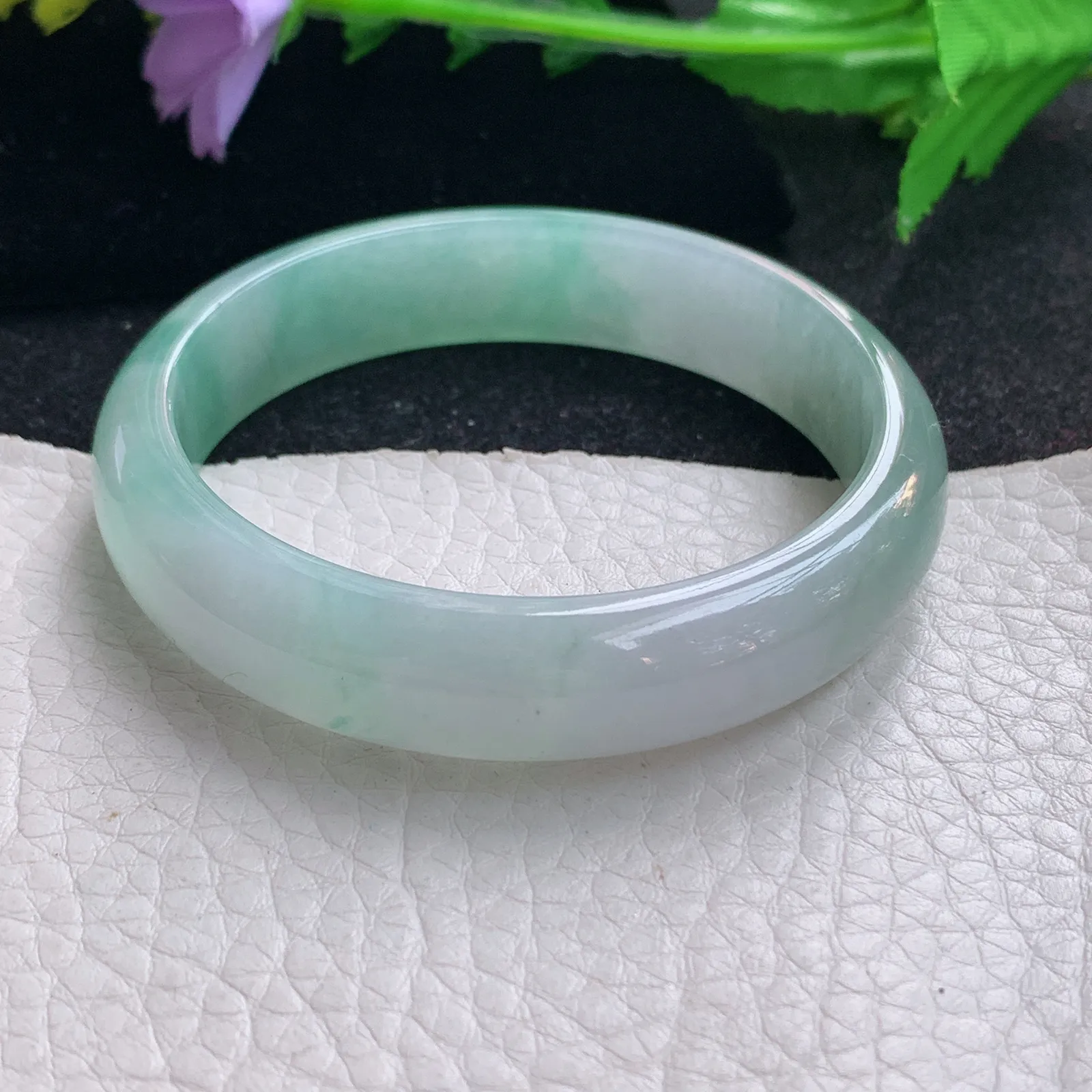 z小圈口53*12.5*6.6平安镯 缅甸翡翠a货玉手镯冰润宽边玉手环