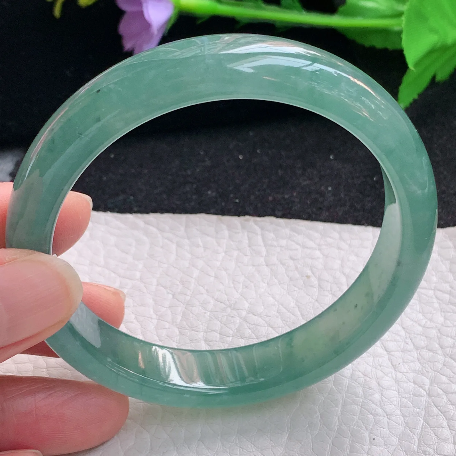 yh大圈口60*13*7.7平安镯 缅甸翡翠a货玉手镯冰蓝宽边玉手环