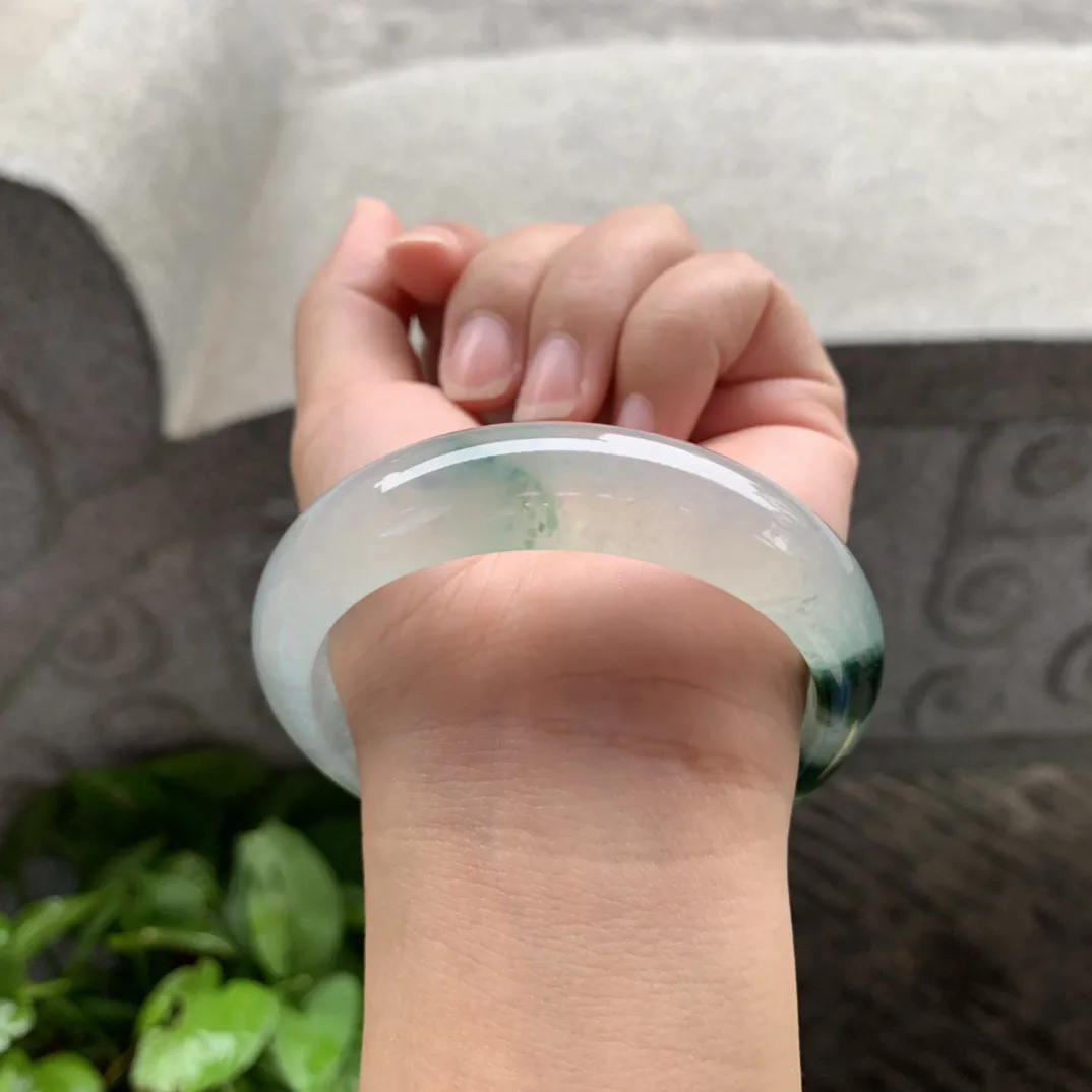 大圈口 58.5-14.8-8.4【高冰飘花正圈手镯】正圈58 59可戴