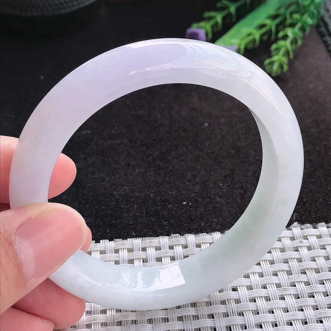 天然A货翡翠57/12.6/8.8老坑冰润起胶浅色紫罗兰手镯宽边玉镯