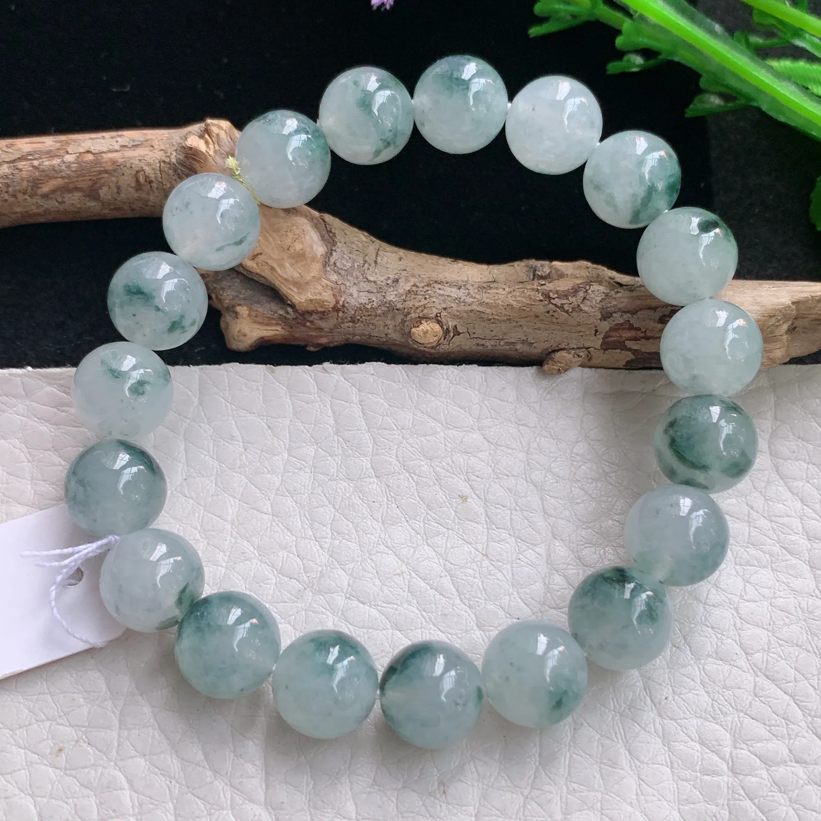 ss自然光10mm天然缅甸翡翠a货冰飘花圆珠玉手链  玉手串