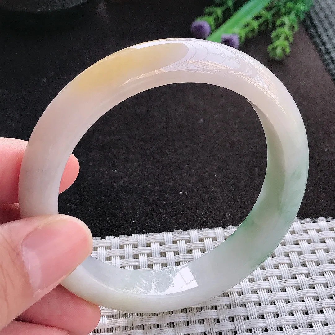 天然A货翡翠58/12.8/8.9老坑精美温润飘花手镯宽边玉镯