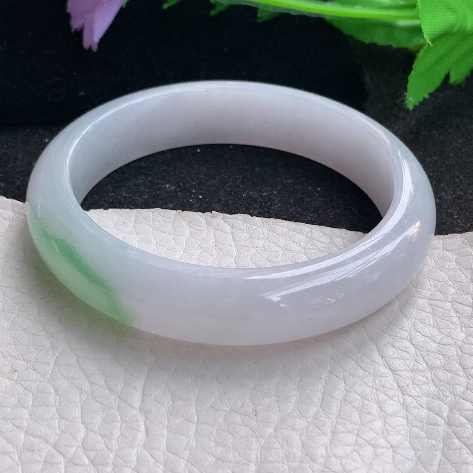 yh自然光55*12.8*7.8平安镯 缅甸翡翠a货玉手镯飘绿宽边玉手环