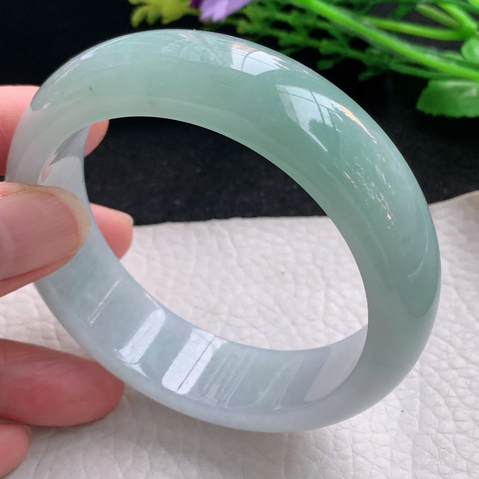 nr自然光58.5*17.5*8.5轮胎镯 缅甸翡翠a货玉手镯半山水厚装玉手环