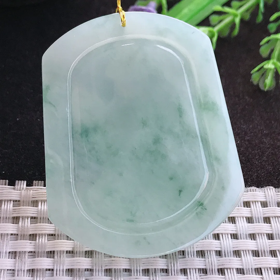 天然A货翡翠53.6/43.8/6老坑秀气温润飘花大势至菩萨吊坠翡翠玉挂件