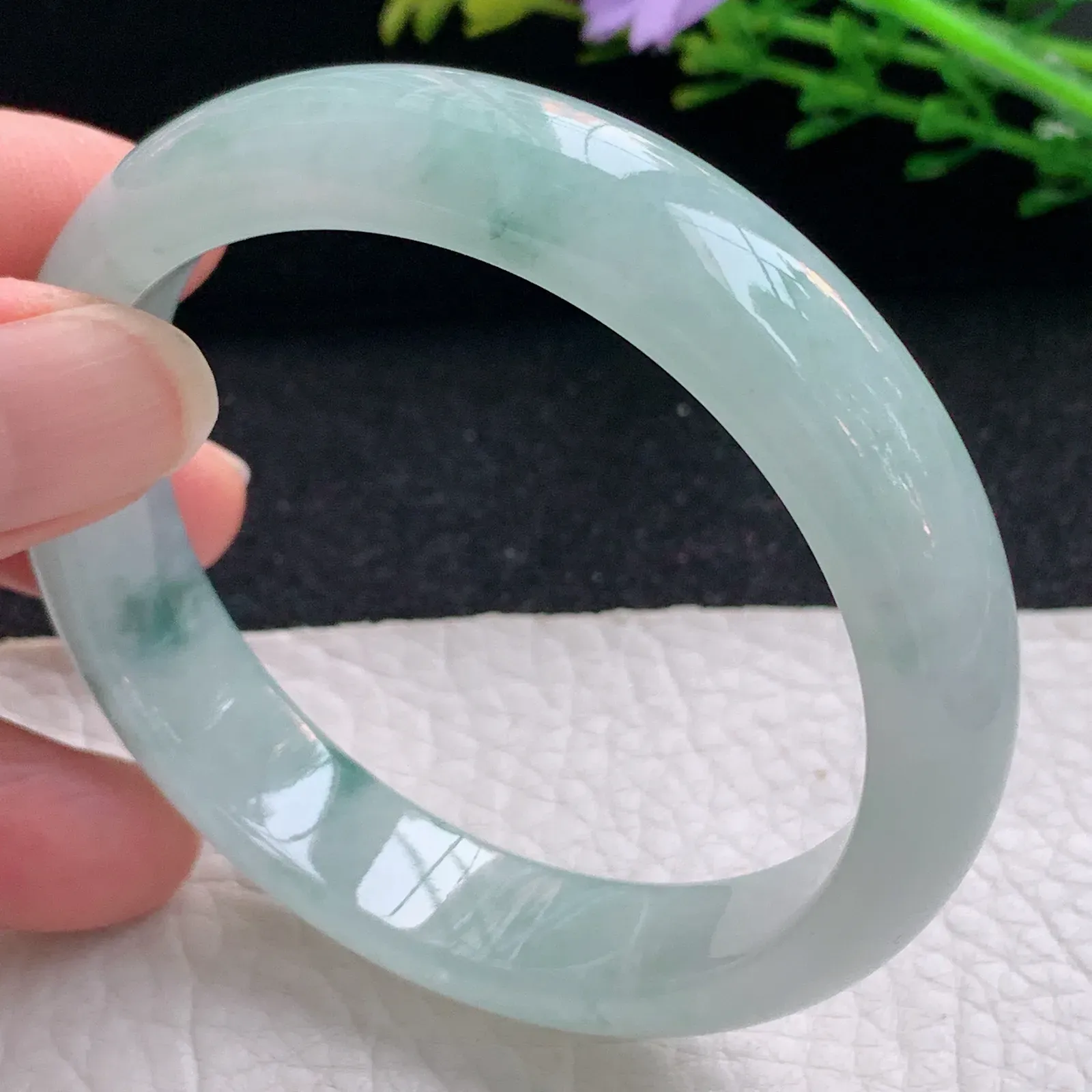 xx自然光55*12.5*7.2平安镯 缅甸翡翠a货玉手镯冰飘花宽边玉手环