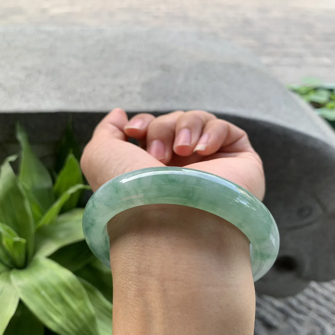 大圈口58.4-12.3-9.5 【冰芙蓉绿正圈手镯】正圈58 59可戴