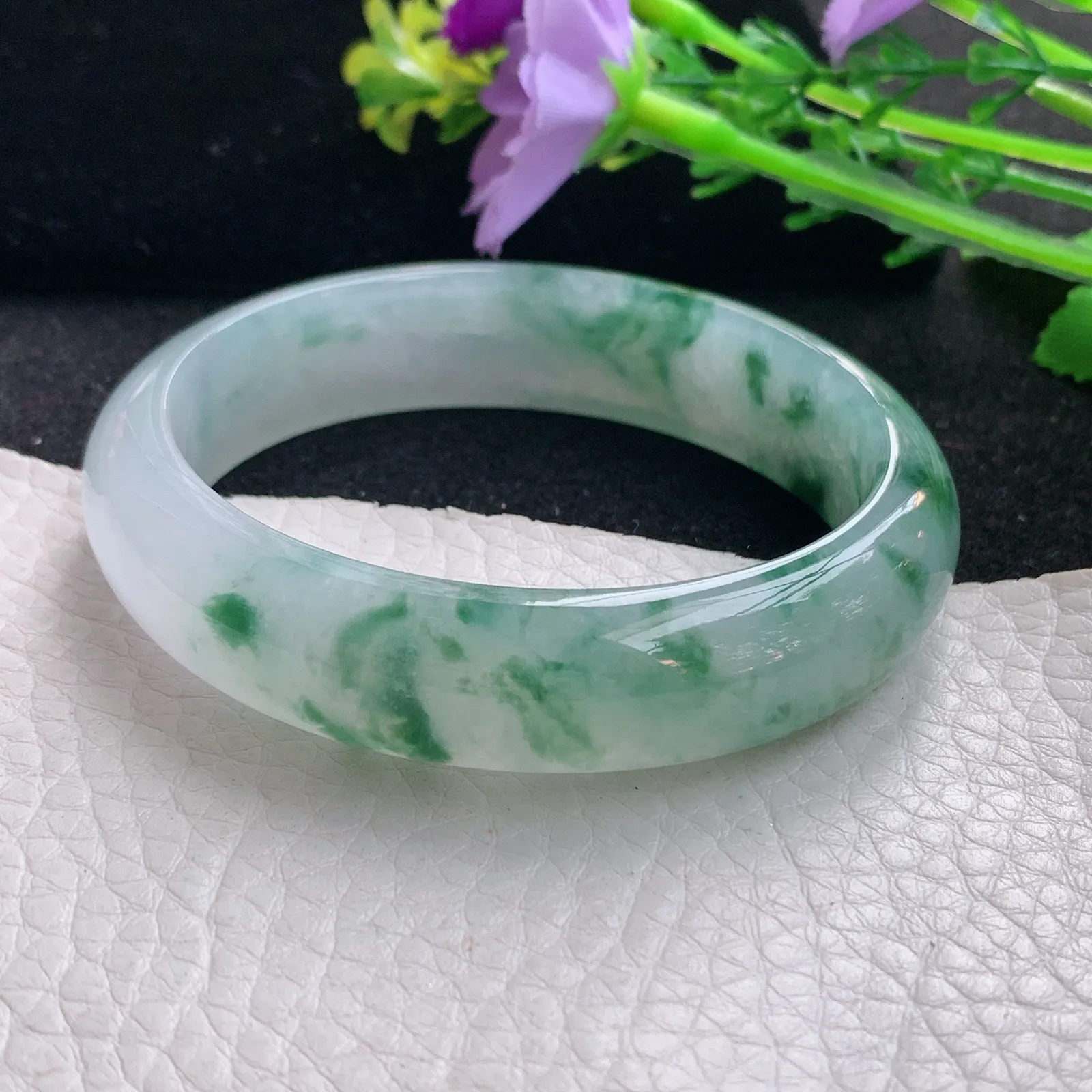 ay自然光54.5*47.8*13.9*7.2贵妃镯 缅甸翡翠a货玉手镯冰飘花蛋形玉手环