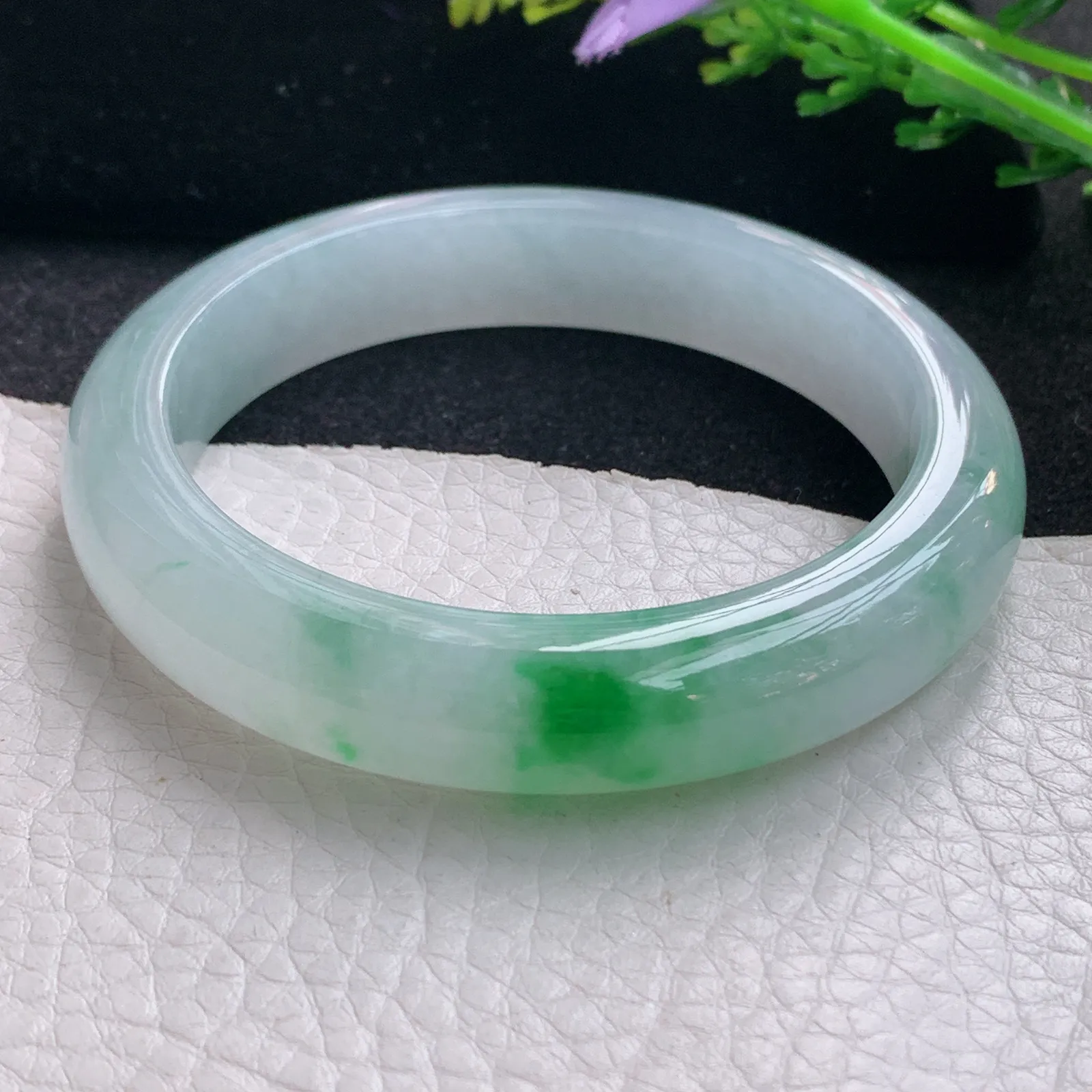 xo自然光58*12.5*9平安镯 缅甸翡翠a货玉手镯冰阳绿宽边玉手环