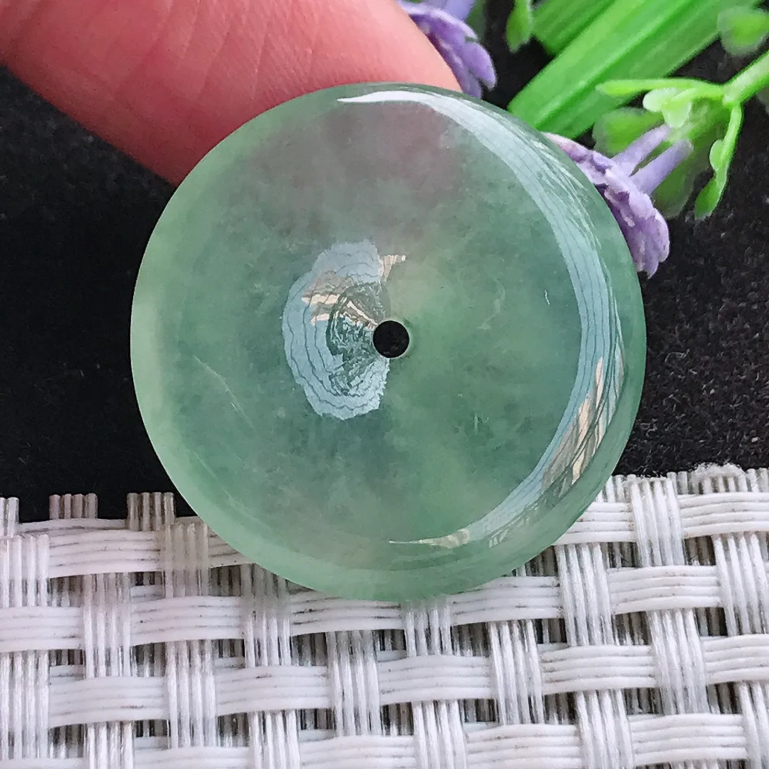 天然A货翡翠26.8/4.7老坑冰种果冻胶冰晴绿平安扣吊坠翡翠玉挂件